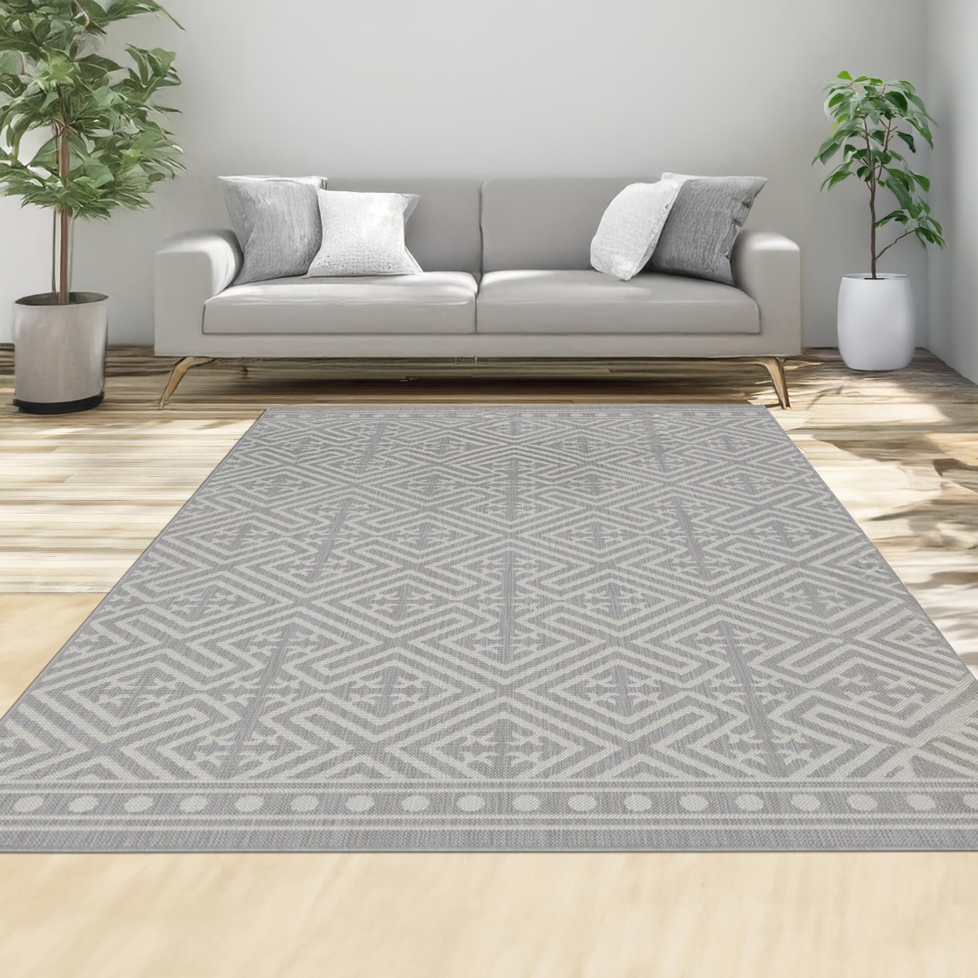 homeart Area Rugs – Durable, Stain-Resistant, Vibrant Geometric Design Carpets – Easy-Clean Rugs for Living Room, Kitchen, Entryway, or Bedroom – Medallion - Grey Cream - 180x270 cm