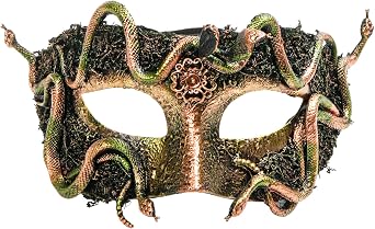 Halloween Woodland Forest Snakes Phantom Venetian Half Face Party Mask Masquerade, Woodforest Wild Animal Snakes Party Prom Ball Costume Mardi Gras Masquerade Eye Mask for Men & Women - Green Gold