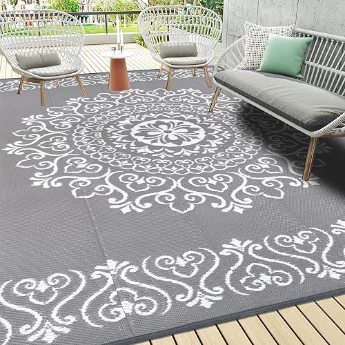 Pauwer Outdoor Rug 9x12, Outdoor Plastic Straw Rug, Waterproof Indoor Outdoor Rugs, Reversible Plastic Outdoor Patio Rug, Boho RV Outdoor Carpet Camping Rugs for RV, Patio, Porch, Deck, Camping