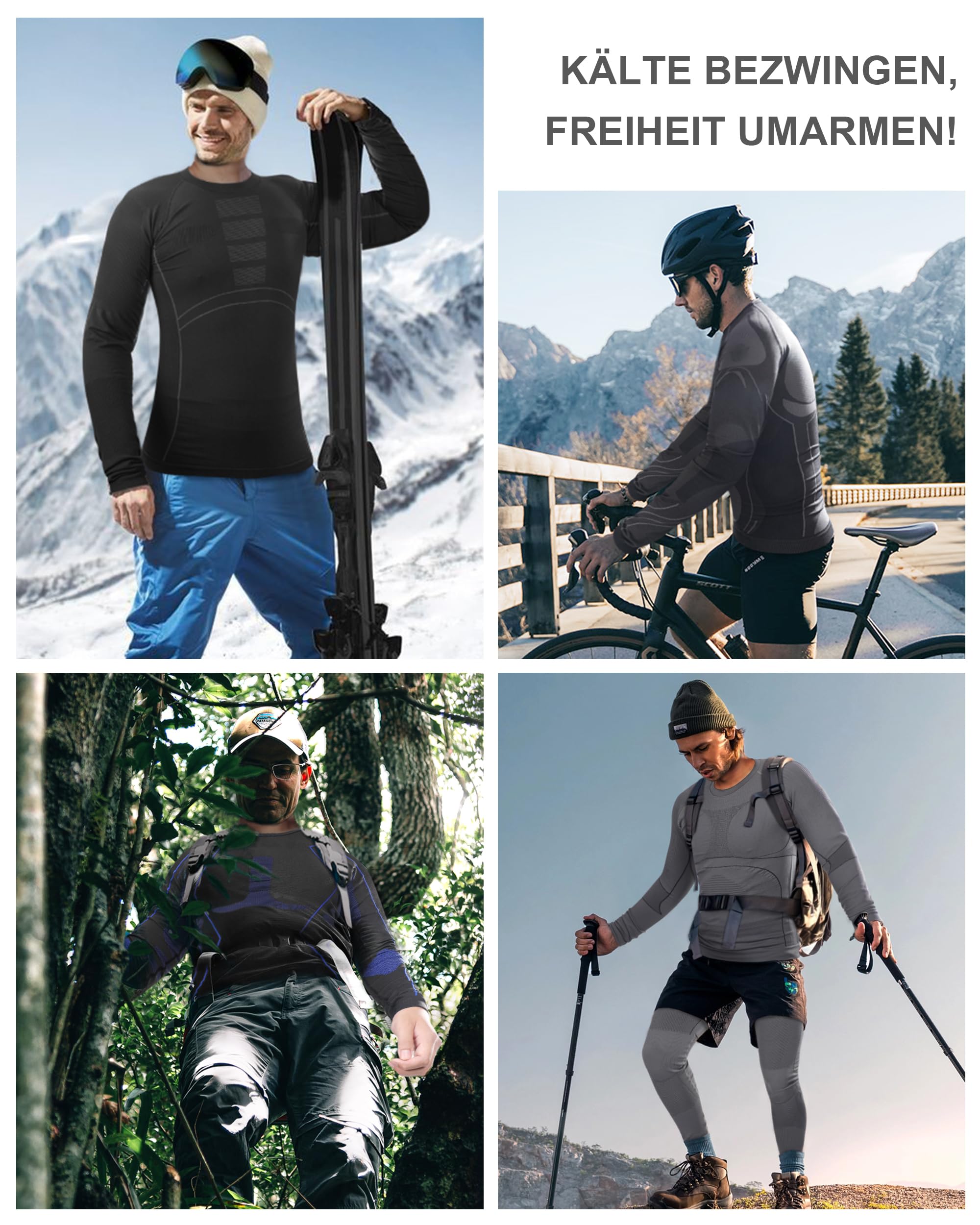 Roadbox Thermounterwäsche für Herren Warm Atmungsaktiv Funktionswäsche Herren Flexibel Skiunterwäsche
