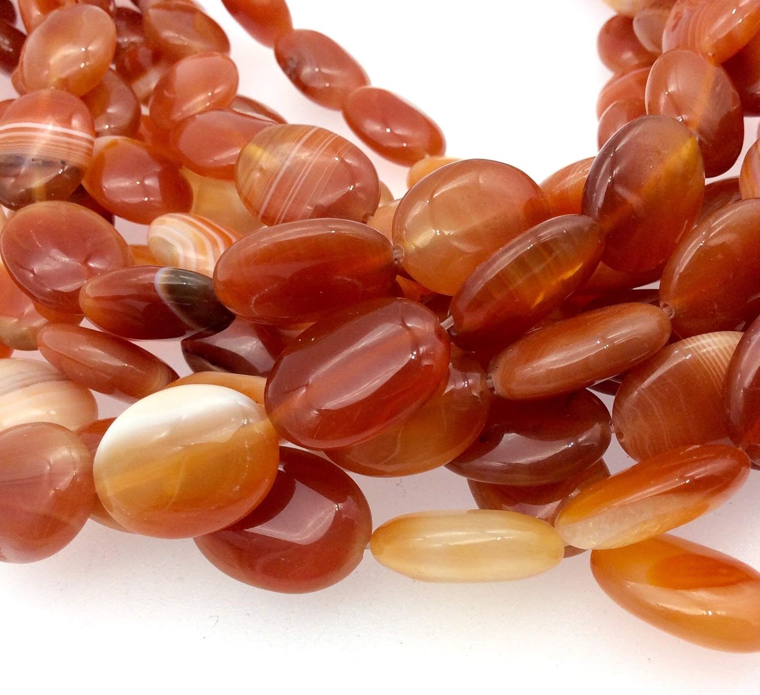 Natural Orange/Red Banded Agate Oval Beads - 15.75 Strand (Approx. 20 Beads) - Measuring 15mm x 20mm, Approximately - Sold by The Strand