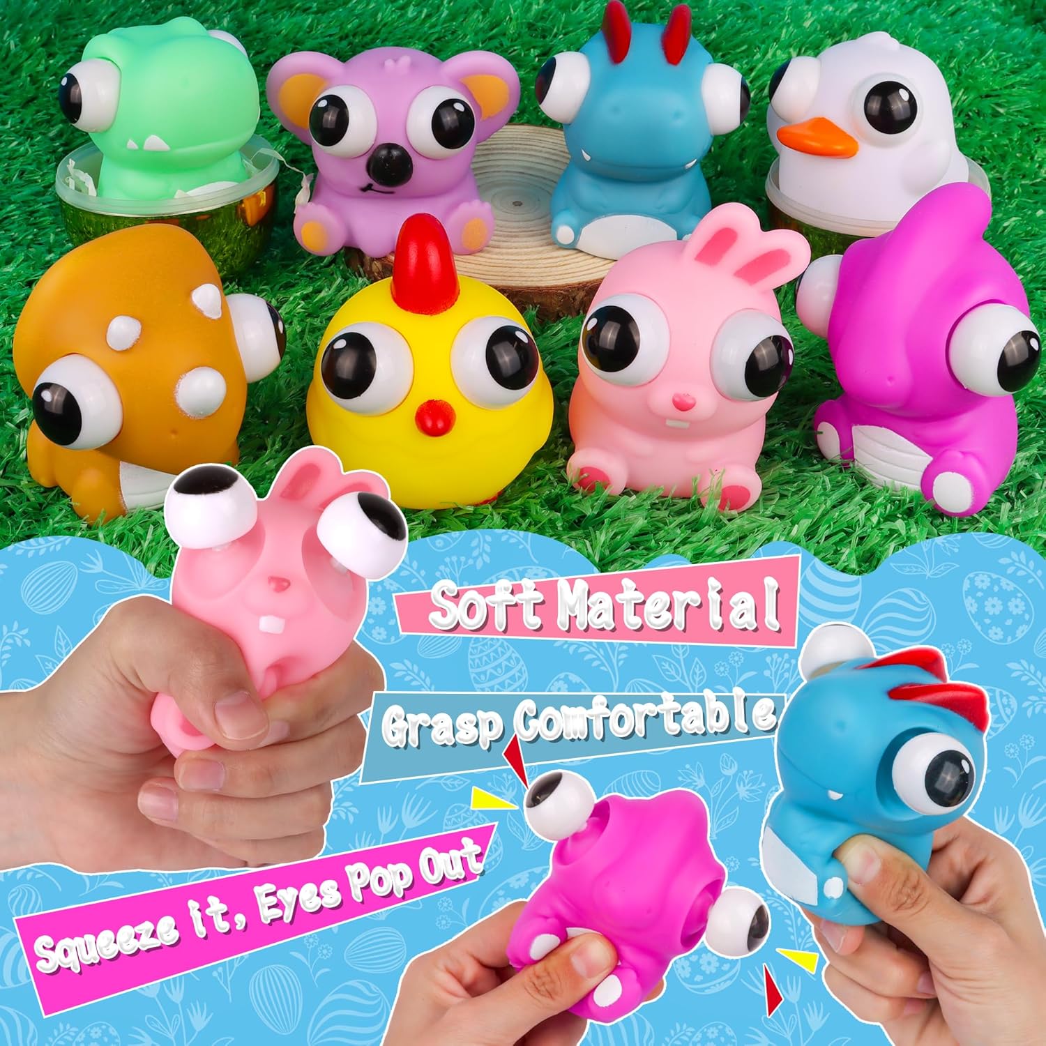 8 Pack Jumbo Surprise Golden Easter Egg Filled with Eye-pop Fidget Toys, Large Easter Eggs with Toys Inside Easter Basket Stuffers Fillers Easter Egg Hunts Party Favor for Kids Boys Girls Toddler Teen