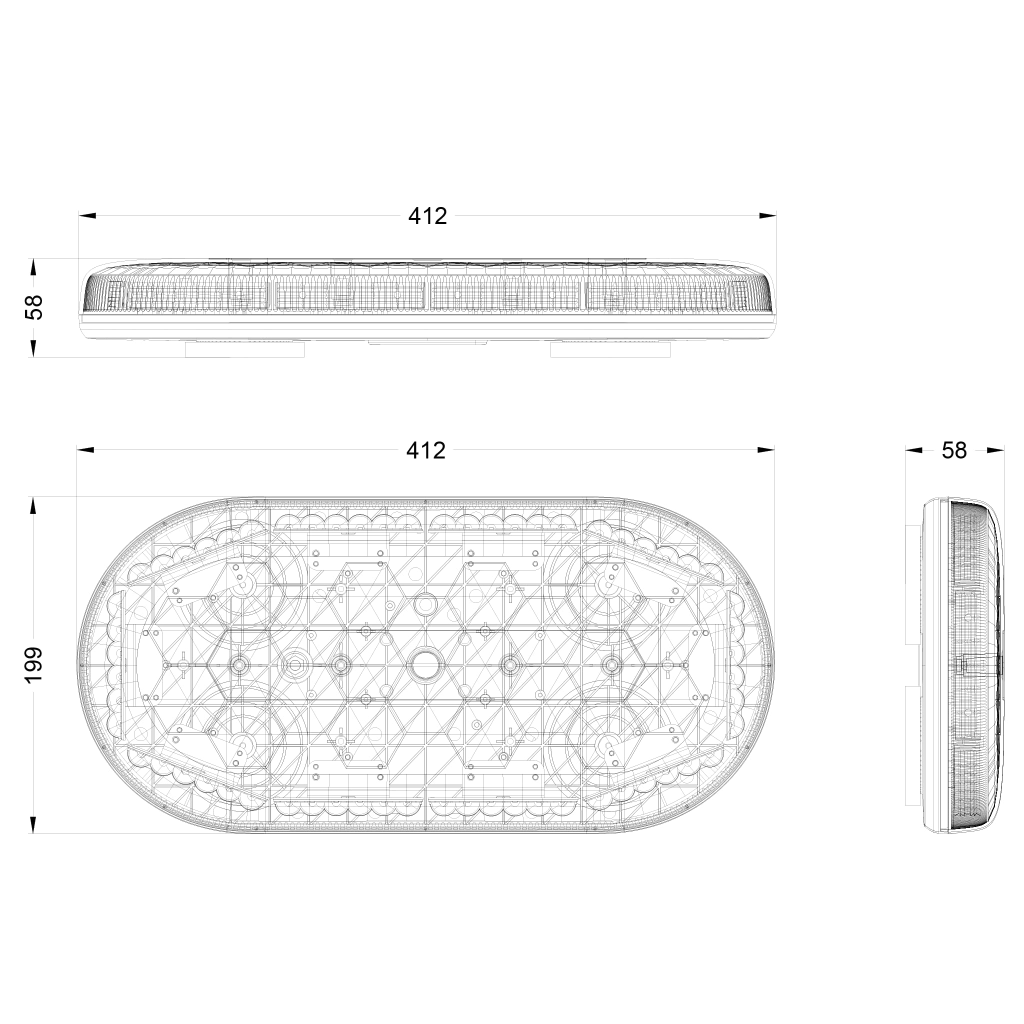 Ryme Automotive Mini pont LED R65-412 mm - 42 W, 60 LED ambre, base magnétique, IP66, homologué pour sécurité et urgences