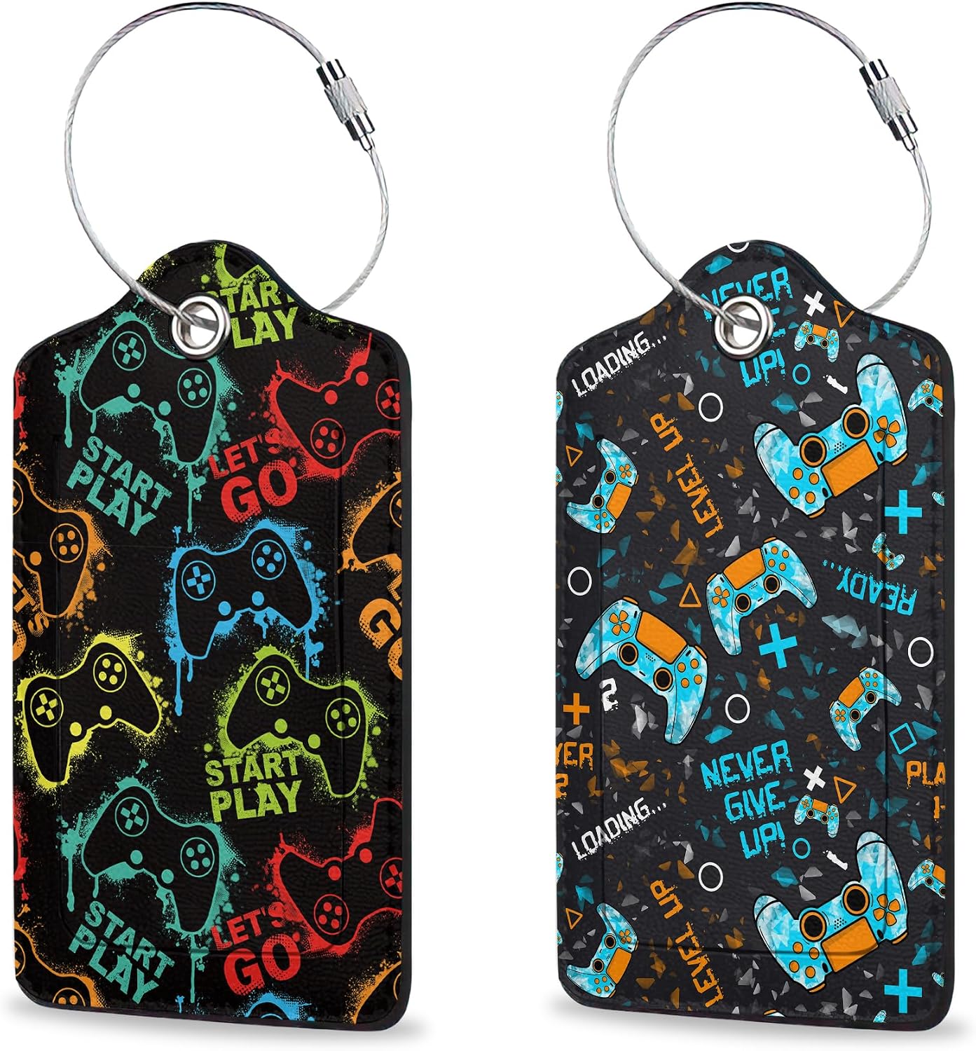 Set of 2 Luggage Tags for Suitcases, Colorful Game Controller Leather Suitcase Tag Name Identifiers Labels for Travel Bag Baggage Backpack