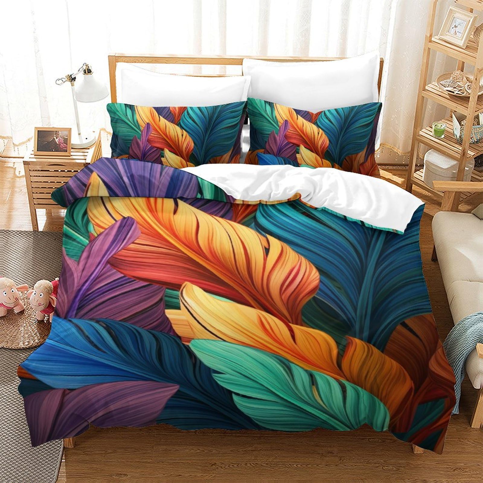 Housse de couette plumes anti-glisse en microfibre douce pour un sommeil réparateur