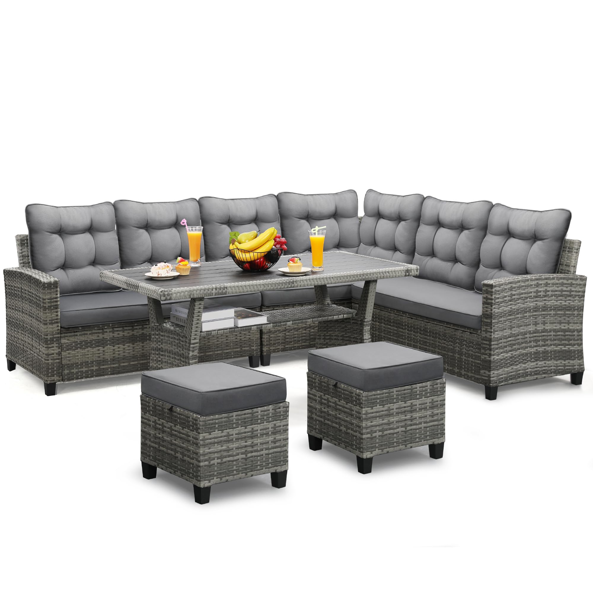 KROFEM 6-Piece Outdoor Sectional Sofa with Dining Table and 4 Chairs