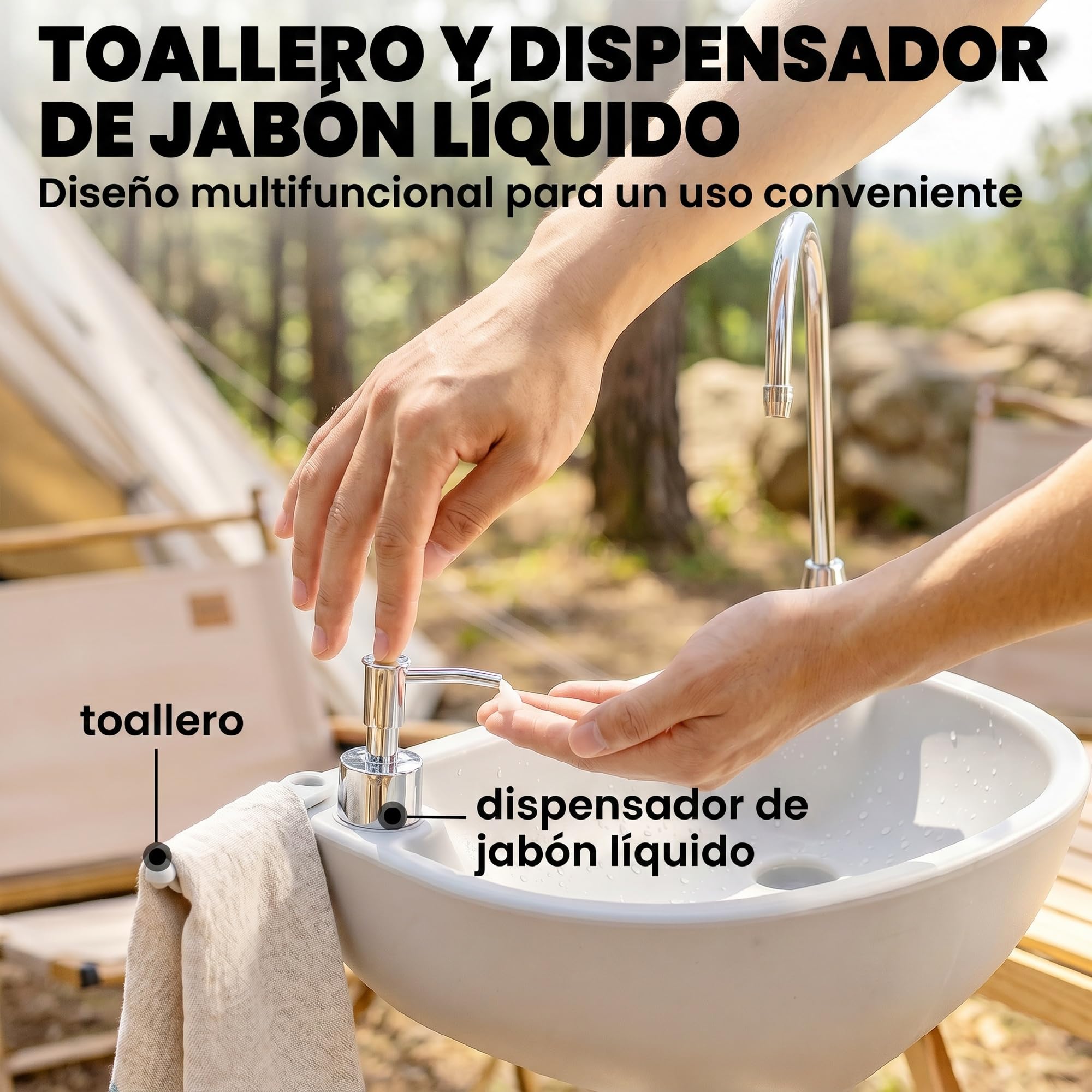 Outsunny Lavamanos Portátil Estación de Lavado para Actividades al Aire Libre y Camping con Tanque de Agua de 17L Dispensador de Jabón Toallero y 2 Ruedas HDPE para Eventos, Reuniones Gris Claro