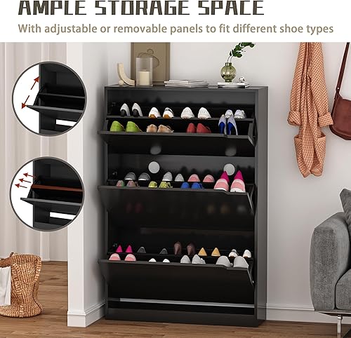Miniatura 5 de Boonatu Armario de zapatos de almacenamiento para entrada, armario de zapatos con 3 cajones abatibles, armario de zapatos para entrada de espacio