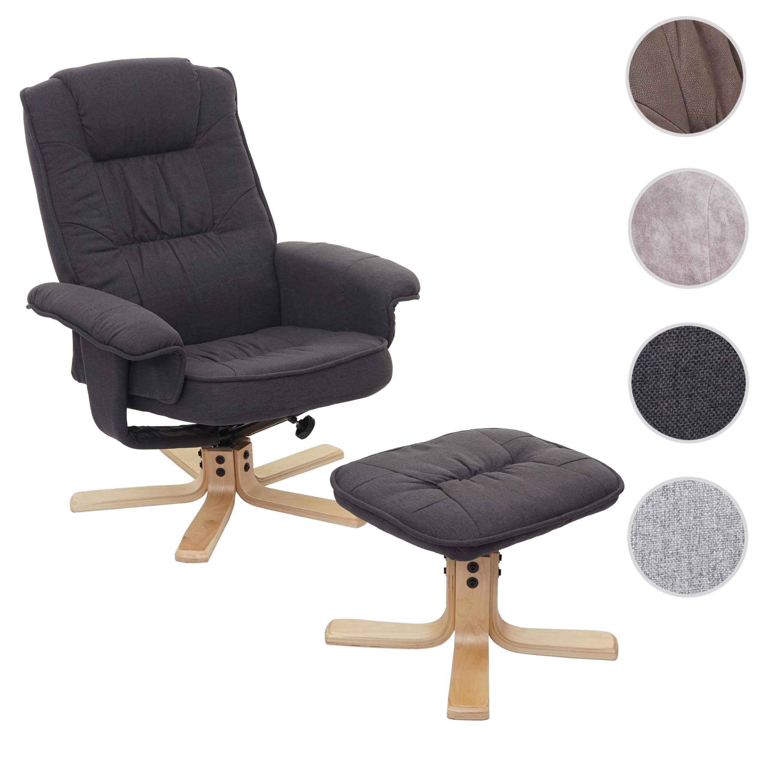 Mendler Sillón de relax M56 con taburete, Sillas tela/textil, certificado FSC®, color gris oscuro | Sillón de TV con taburete, certificado FSC®
