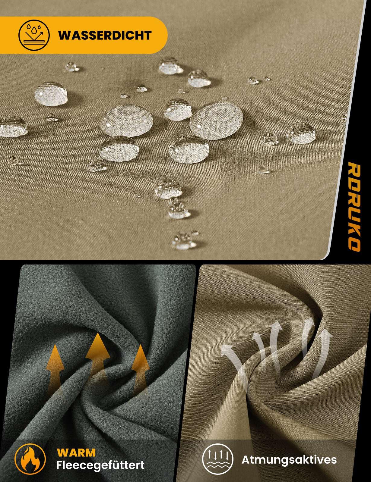 Rdruko Chaqueta softshell para hombre, impermeable, forrada de invierno, chaqueta funcional con forro polar, chaqueta para exteriores, cortavientos, para senderismo, bicicleta, camping