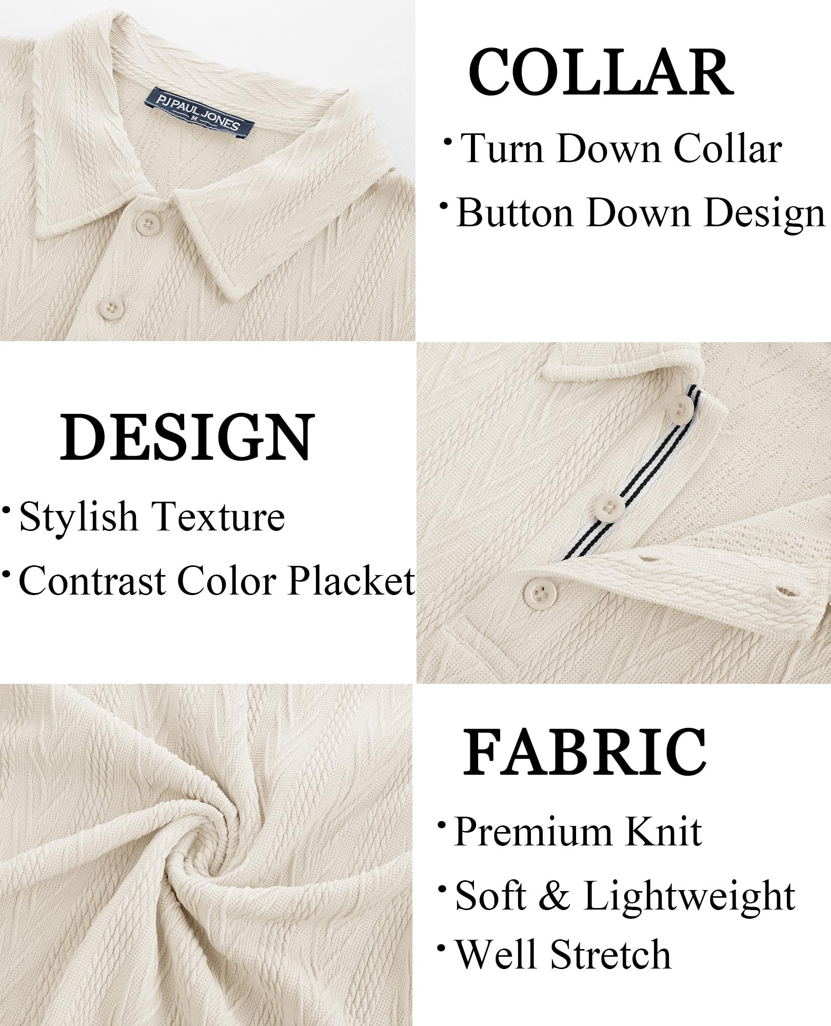 PJ PAUL JONES Mens Polo Shirts Short Sleeve Casual Textured Knit Polo Shirt for Men Golf Collared