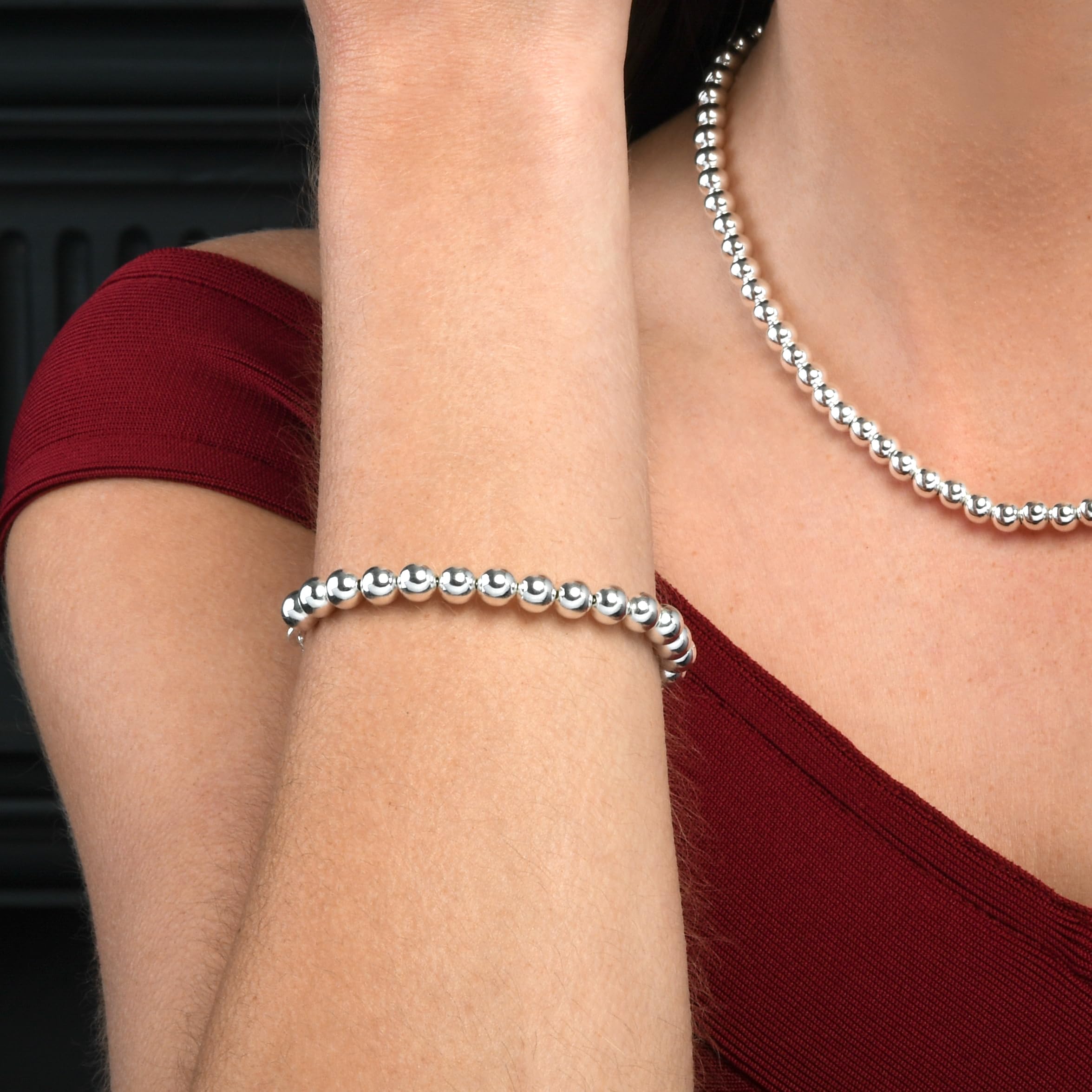 Diamond Treats Damen Silber Armband 925 Sterling Silber Modisches Italienisches Design Kugel Armband für Frauen Teen Mädchen Damen Silber Perlen Armband Silber Schmuck Geschenk für Frauen