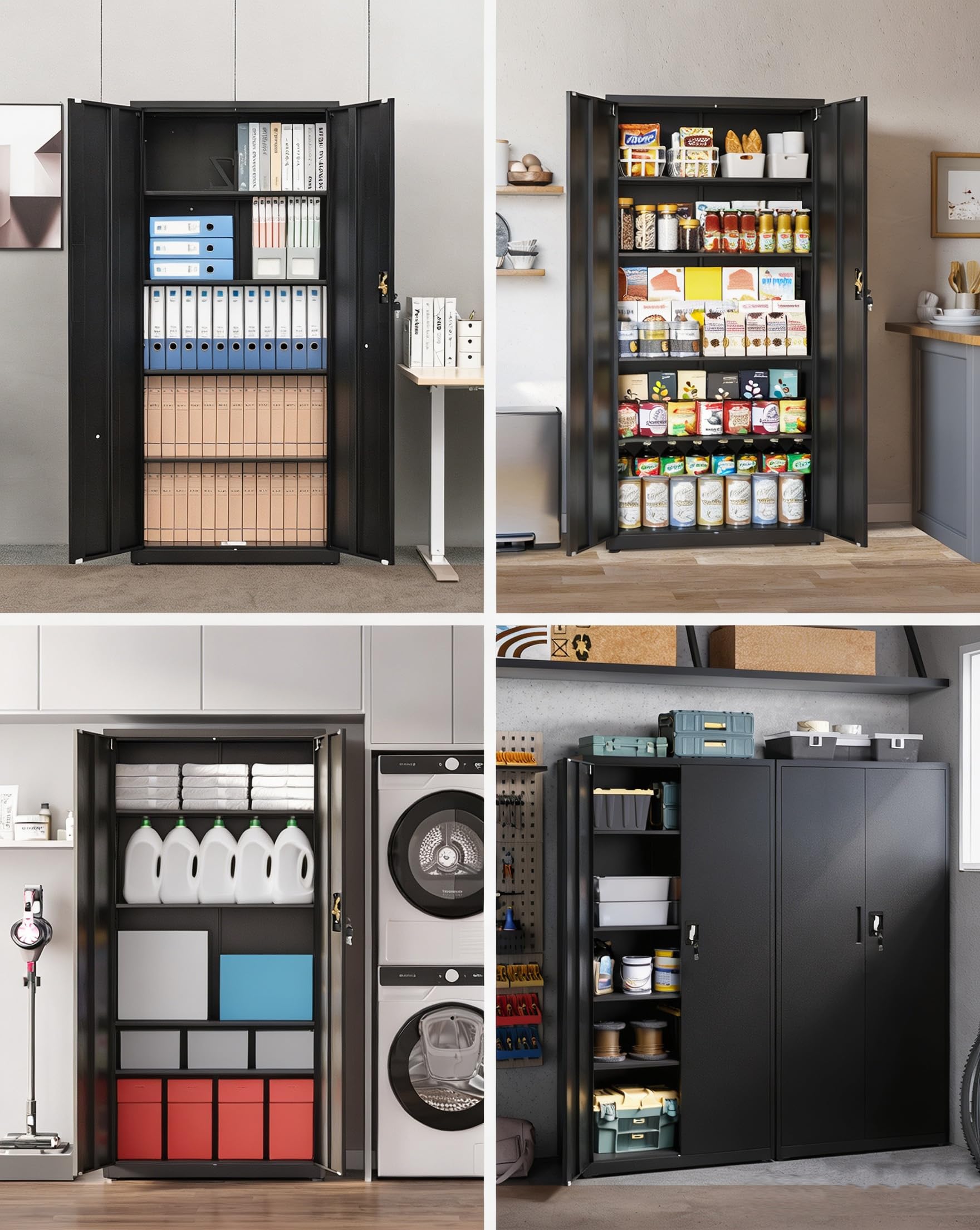 LAND·VOI Armoire en Acier Armoire de Bureau Rangement 5 Niveaux | avec Serrure Étagères Réglables Portes Battantes Métallique pour Bureau Garage Cuisine Atelier 80×40×181.5 cm