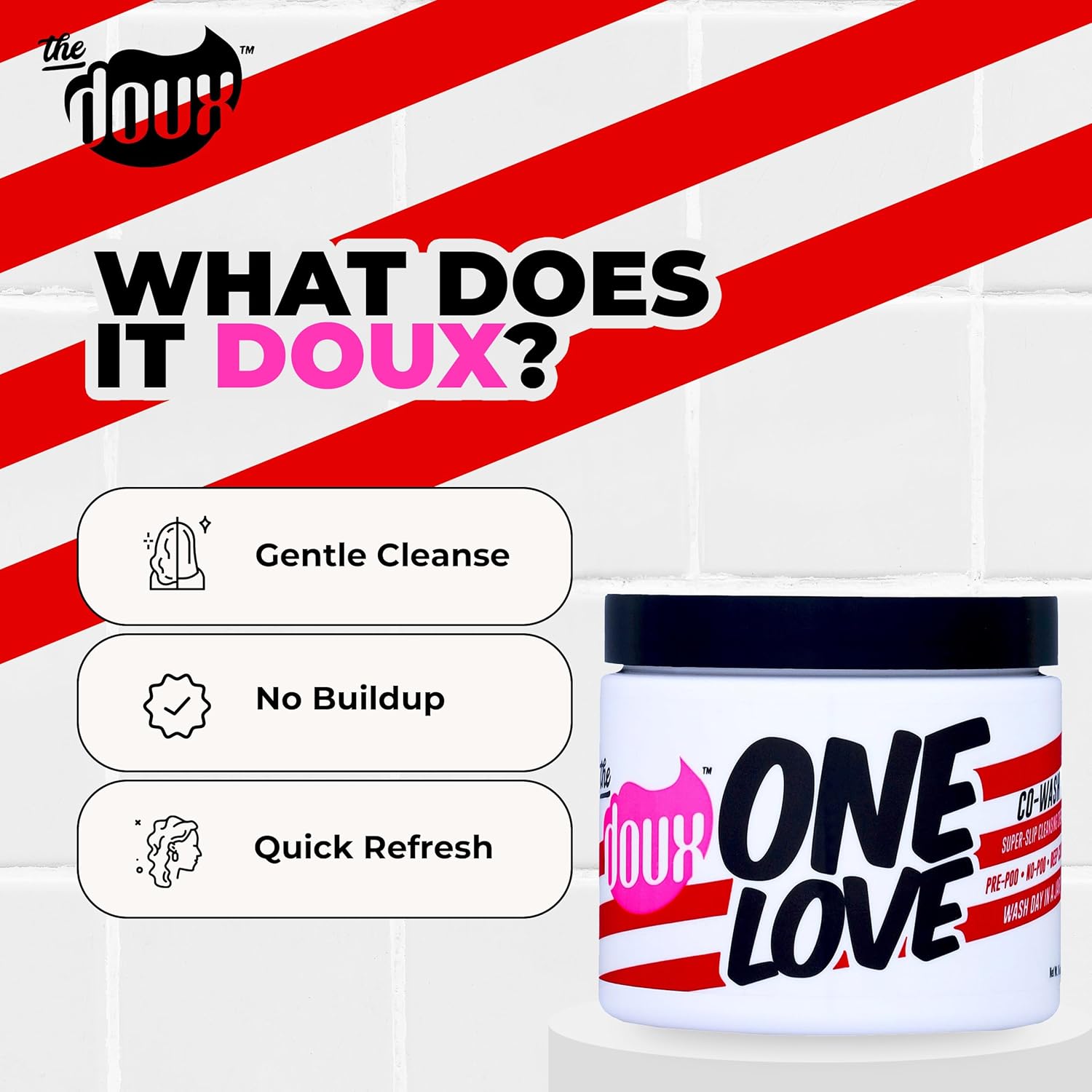 The Doux ONE LOVE Co-Wash for Curly Hair – Leave In Conditioner for Dry Damaged Hair – Deep Conditioner & Hair Detangler with Jojoba & Grapeseed – Anti Frizz Hair Care for All Curl Types