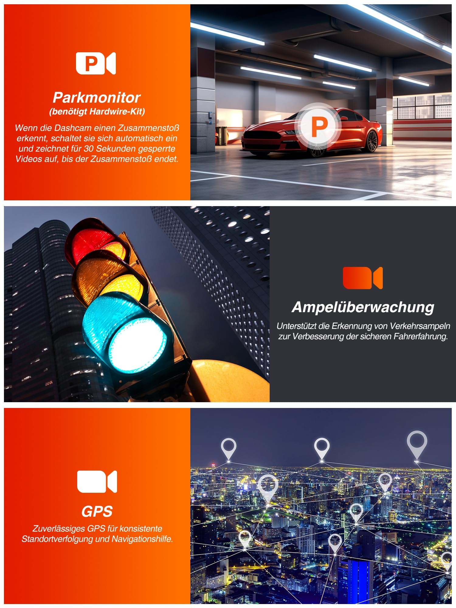 iZEEKER 4K Dashcam Vorne Hinten, Touchscreen Rückspiegel Kamera mit 64 GB