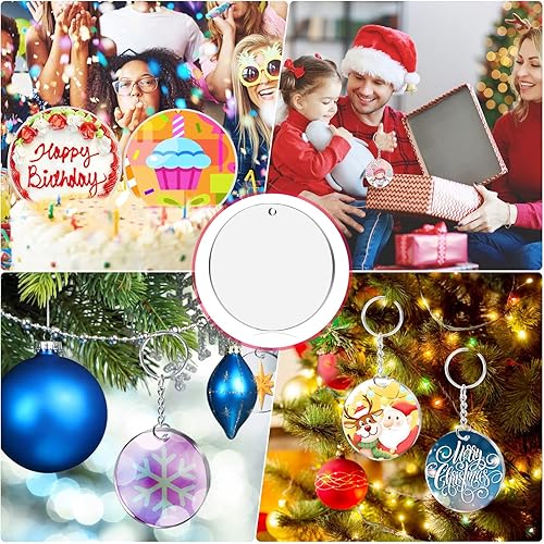 Miniatura 6 de Cludoo Adornos acrílicos transparentes de 3 pulgadas para manualidades, 30 piezas de adornos de acrílico redondo transparente en blanco con agujero,