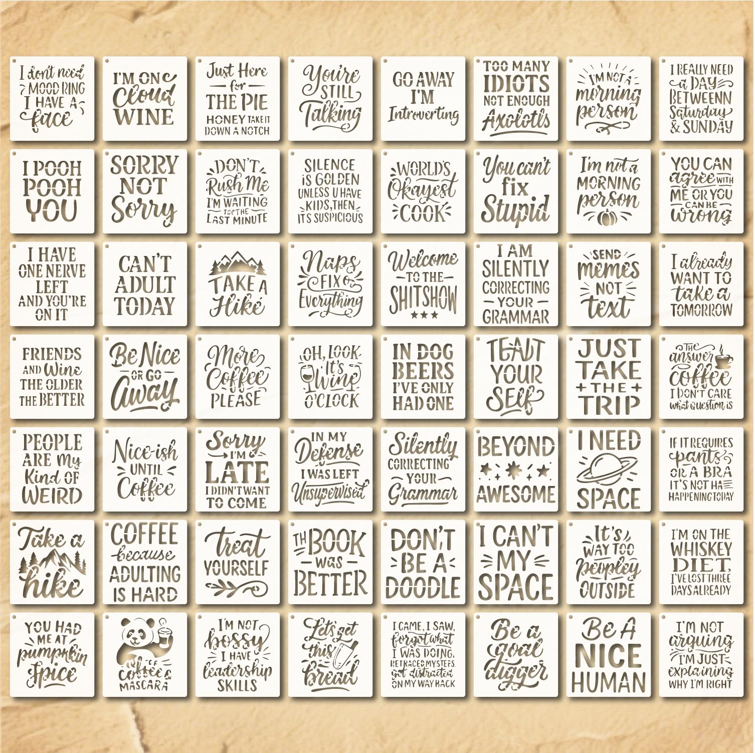 Funny Stencils 4in 56pcs Reusable Plastic Templates Proverb Craft Paint Template DIY Crafts Letter Words Decoration for Fabrics Window Wall Home Wood(4inch 56 Pack)