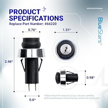 BlueStars アップグレード 66220 イグナイター スイッチ ウェーバー用 GS4 グリル プッシュボタン - WEBER Genesis II & Spirit IIに適合 E/S-210 310 410 315 335 330 435、ウェバー45010001用グリル点火プッシュボタン