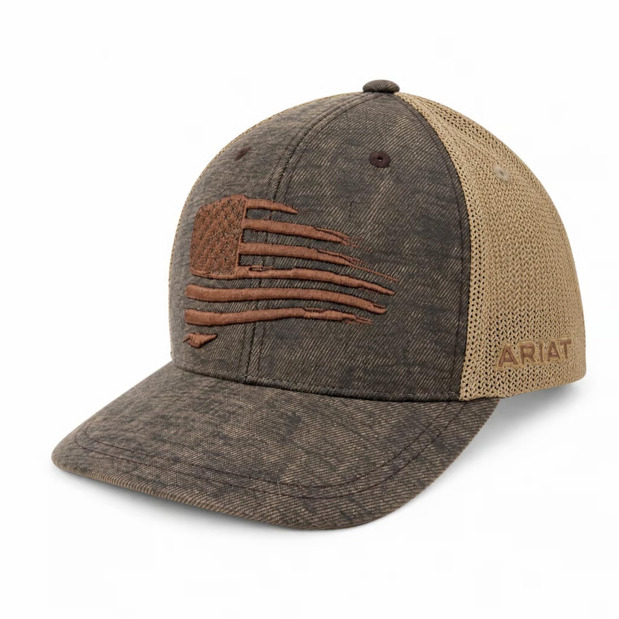 ARIAT Men's Embroidered Flag Snapback Cap, Brown