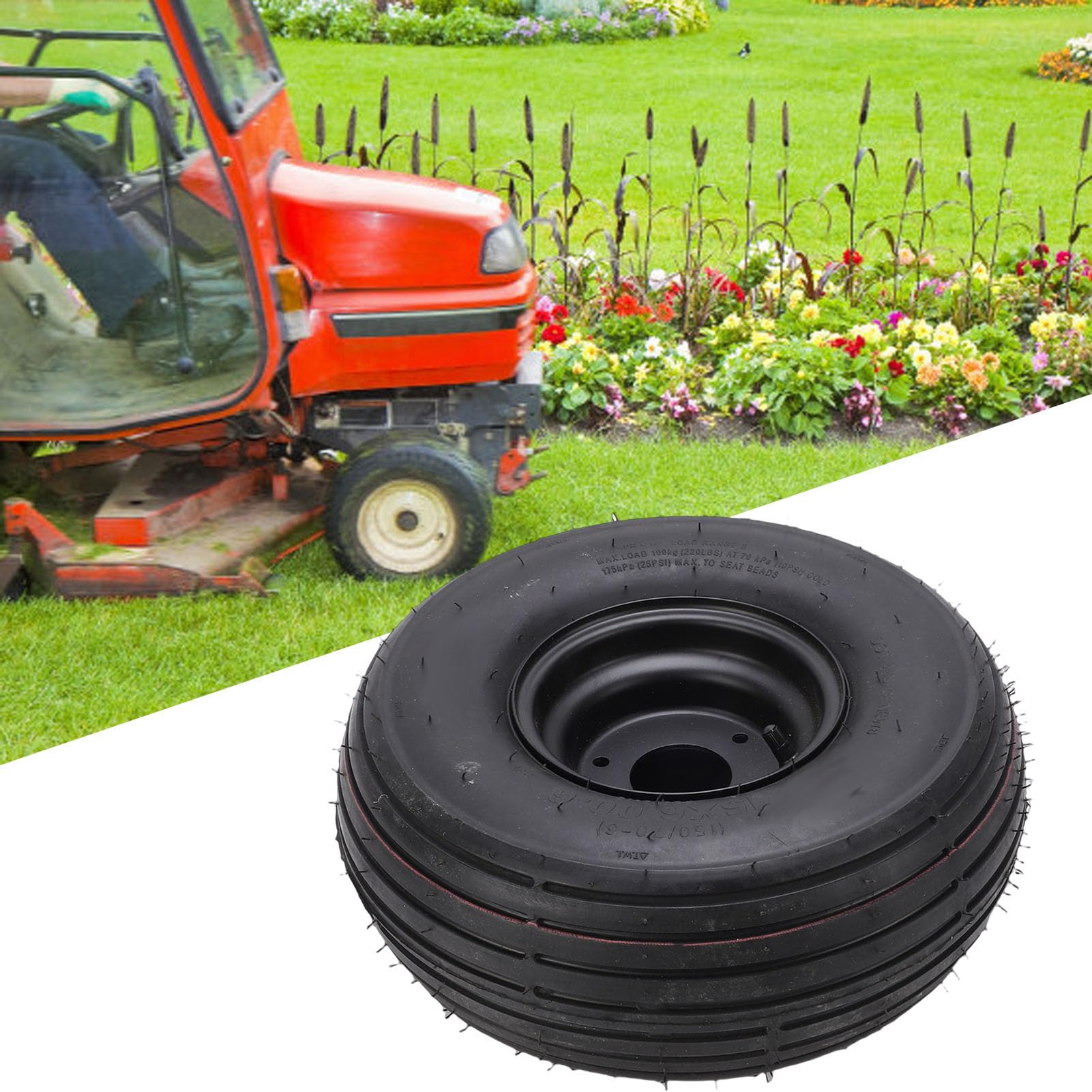 Conjunto de Llanta y Rueda de 15x6.00 6, Llanta para Cortacésped de Caucho Metálico Resistente con Cubo Centrado de 3 Pulgadas y Bujes de 3/4 de Pulgada, para Tractor de Jardín