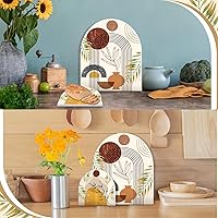 Vista 6 de Ziliny 2 tablas de cortar decorativas de madera con forma de arco iris, bandeja de servir de madera bohemia con arco de charcutería, bandeja