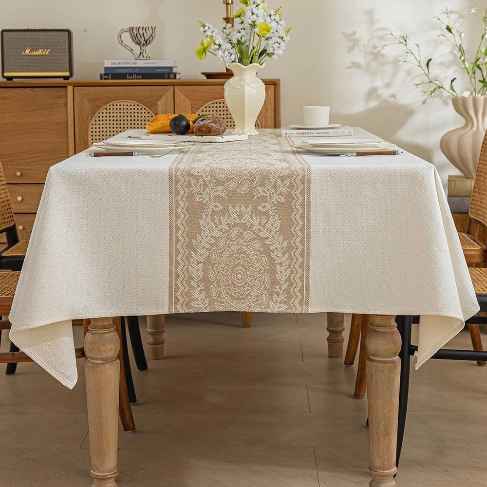 Nappe rectangulaire en lin de qualité supérieure vintage beige