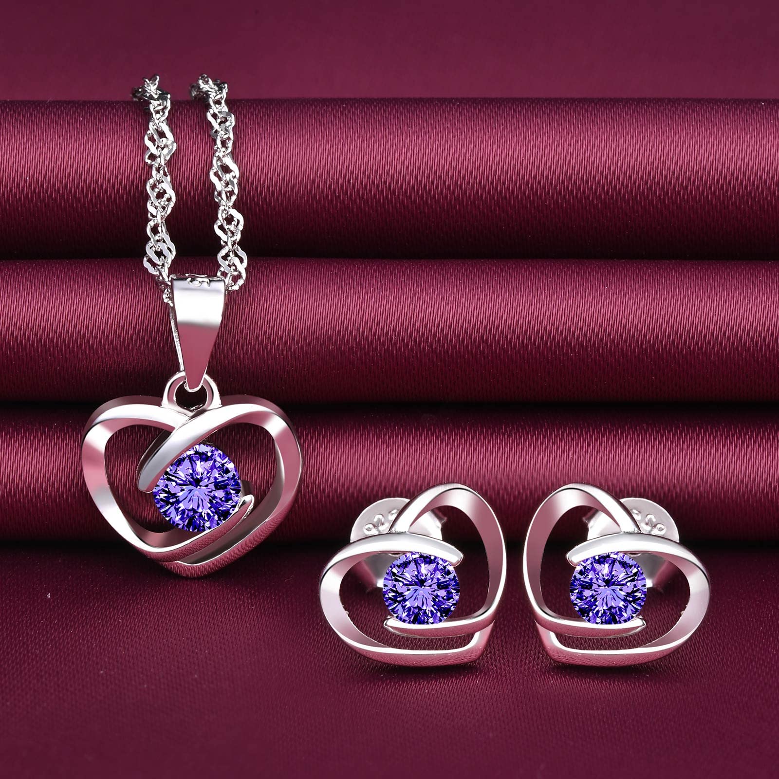 Yumilok-Collar con colgante para mujer S925 Plata de ley Simple Hollow Love Heart Circón Pendientes de botón de plata esterlina Conjunto de combinación de colgante Moderno y hermoso(Azul)
