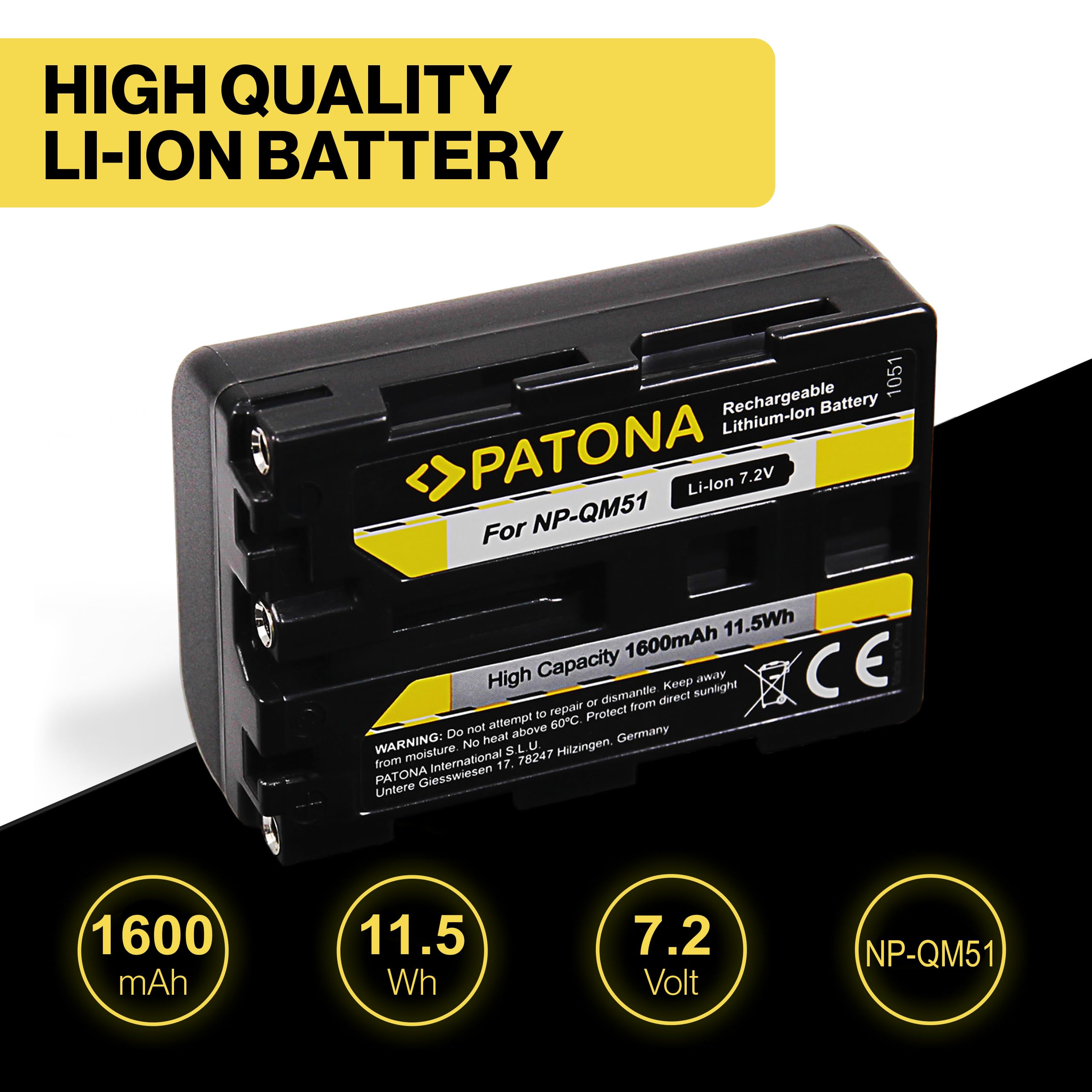 PATONA 2x NP-FM50 NP-QM51 Batteria 1600mAh compatibile con Sony Camcorder NP-FM30 FM50 FM70 FM90 QM51D QM71D QM91D CCD-TRV106K 108 116 128 DCR-DVD91 100 200 DCR-HC14 TRV6 TRV8 NPFM50 QM51 FM50
