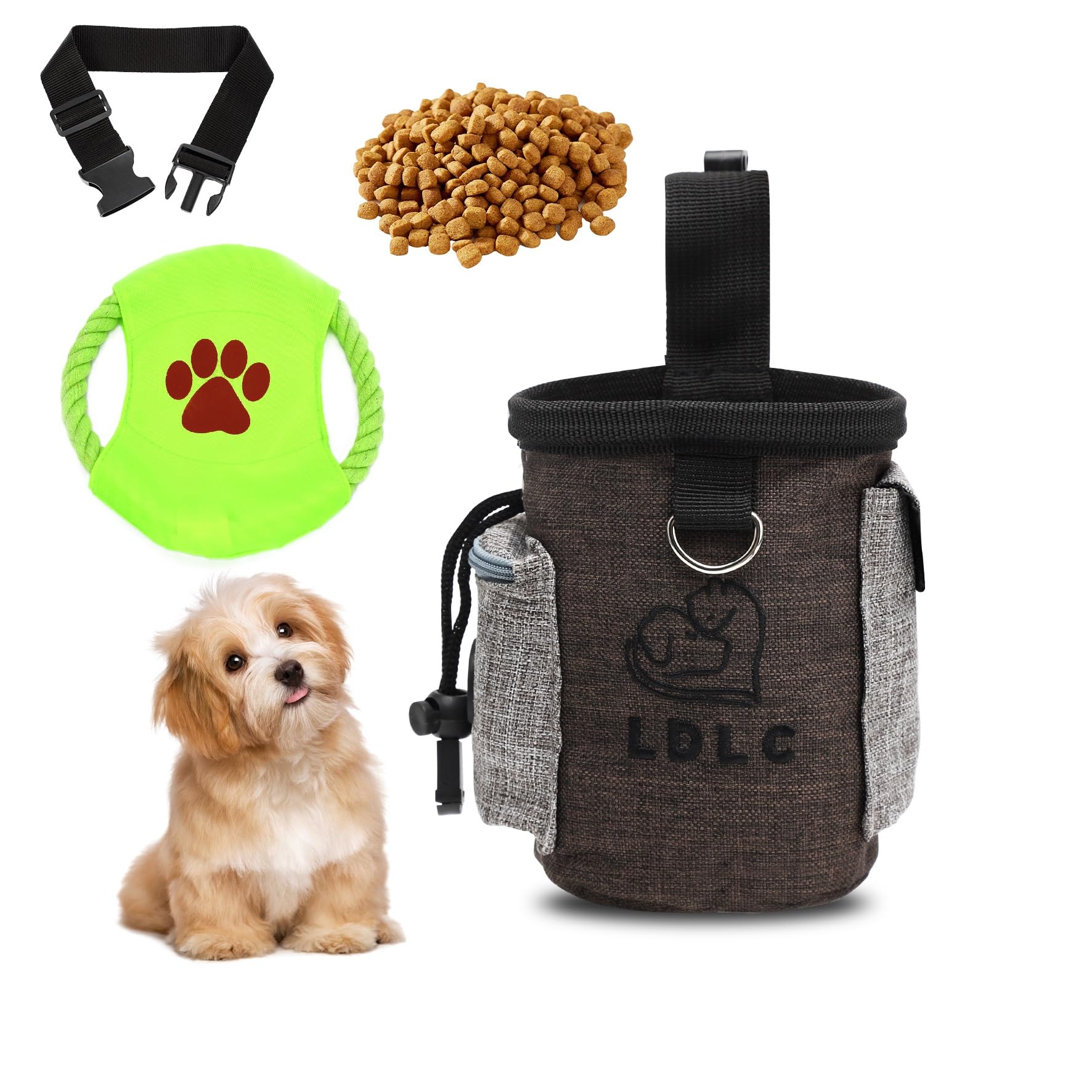 HENGBIRD Borsa per il cibo per cani e cani, borsa per cani per addestramento del cane con dispenser di sacchetti e cintura regolabile con frisbee giocattolo per animali domestici