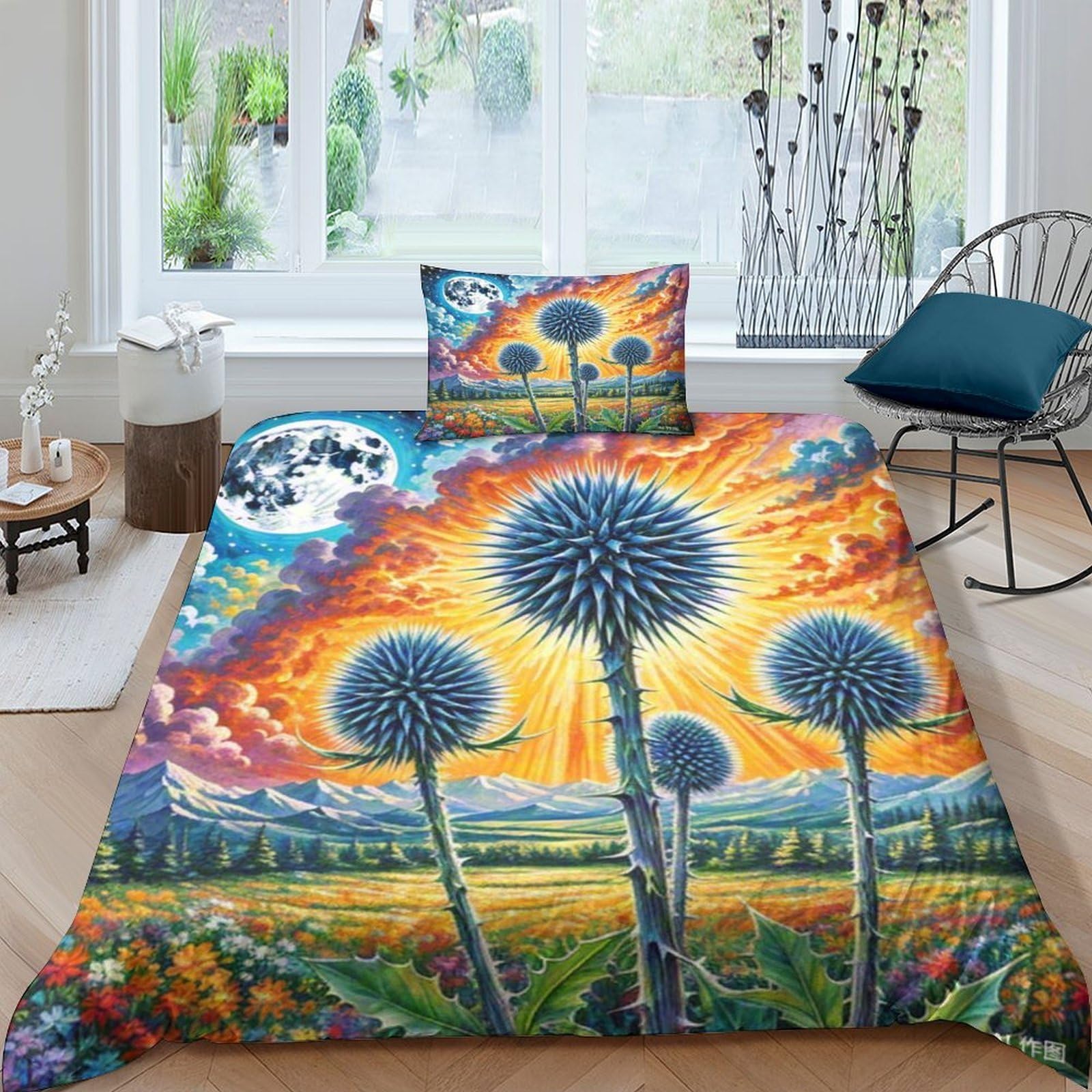 Linge de lit Echinops 3D pour chambre d'enfant et ado, parure douce avec fermeture éclair