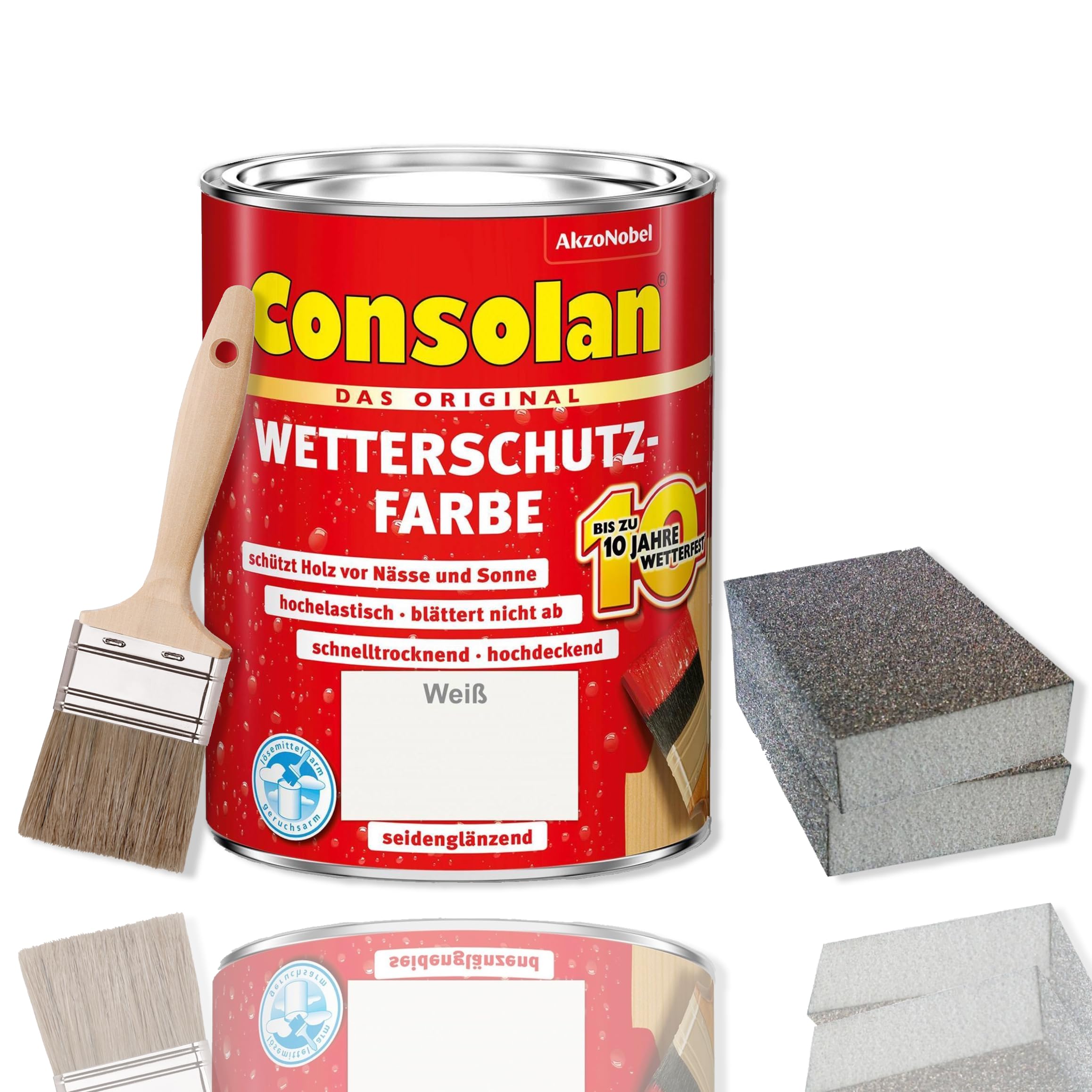 Consolan Wetterschutzfarbe 5 l Weiß Holzschutz Set