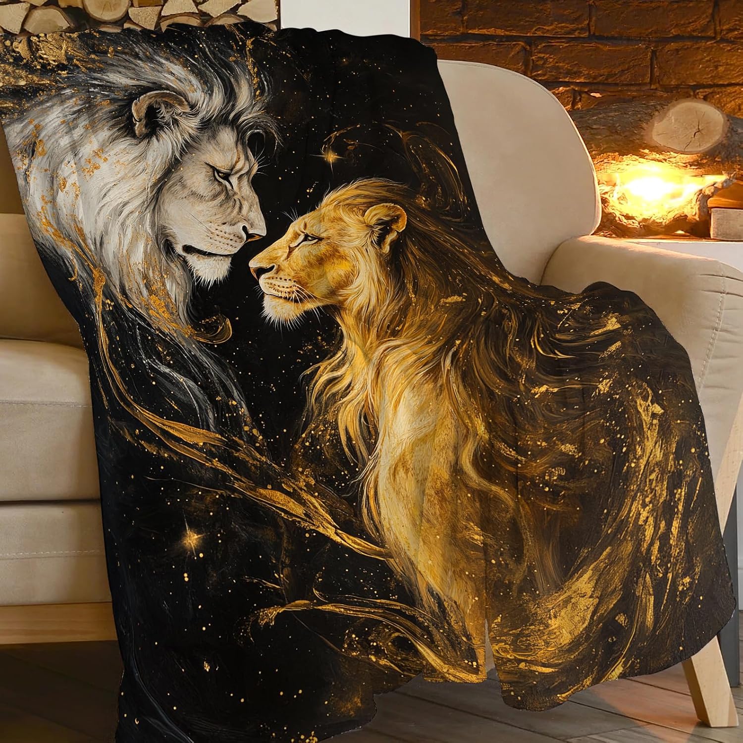 Lion King Blanket Lion and Lioness Decor Throw Blanket Gifts for Girls Boys Super Warm Soft Plush Lightweight Fleece Flannel Winter Couch Bedding Blankets for Kids Adults Women Men 50"X40" - Image 2