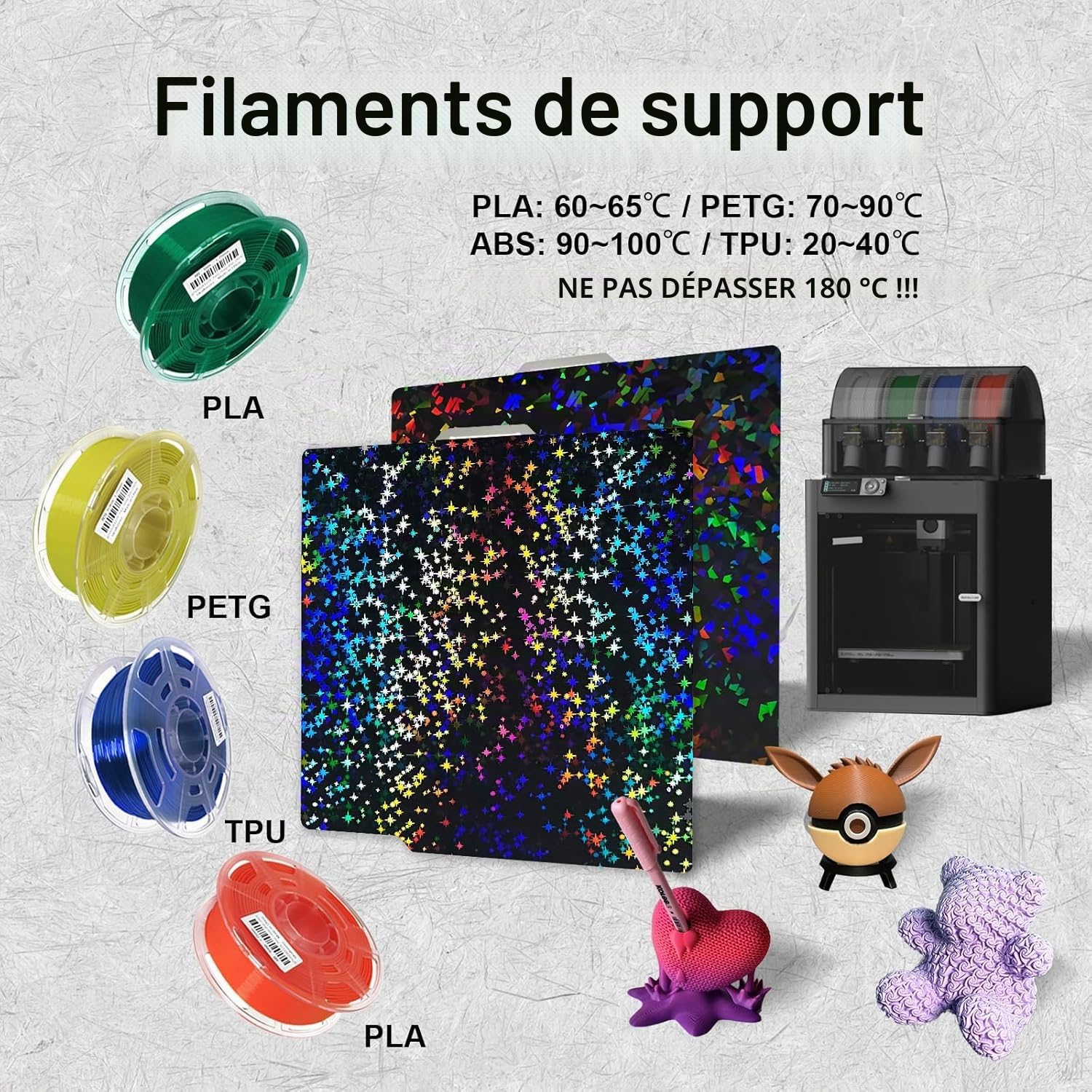 IdeaFormer Plaque d'impression double face texturée Confetti PEF+Starry PEY pour Bambulab X1 X1C X1E P1P P1S A1, en acier à ressort PEF+PEY Spring Steel Plaque lisse pour imprimante 3D Bambu Lab