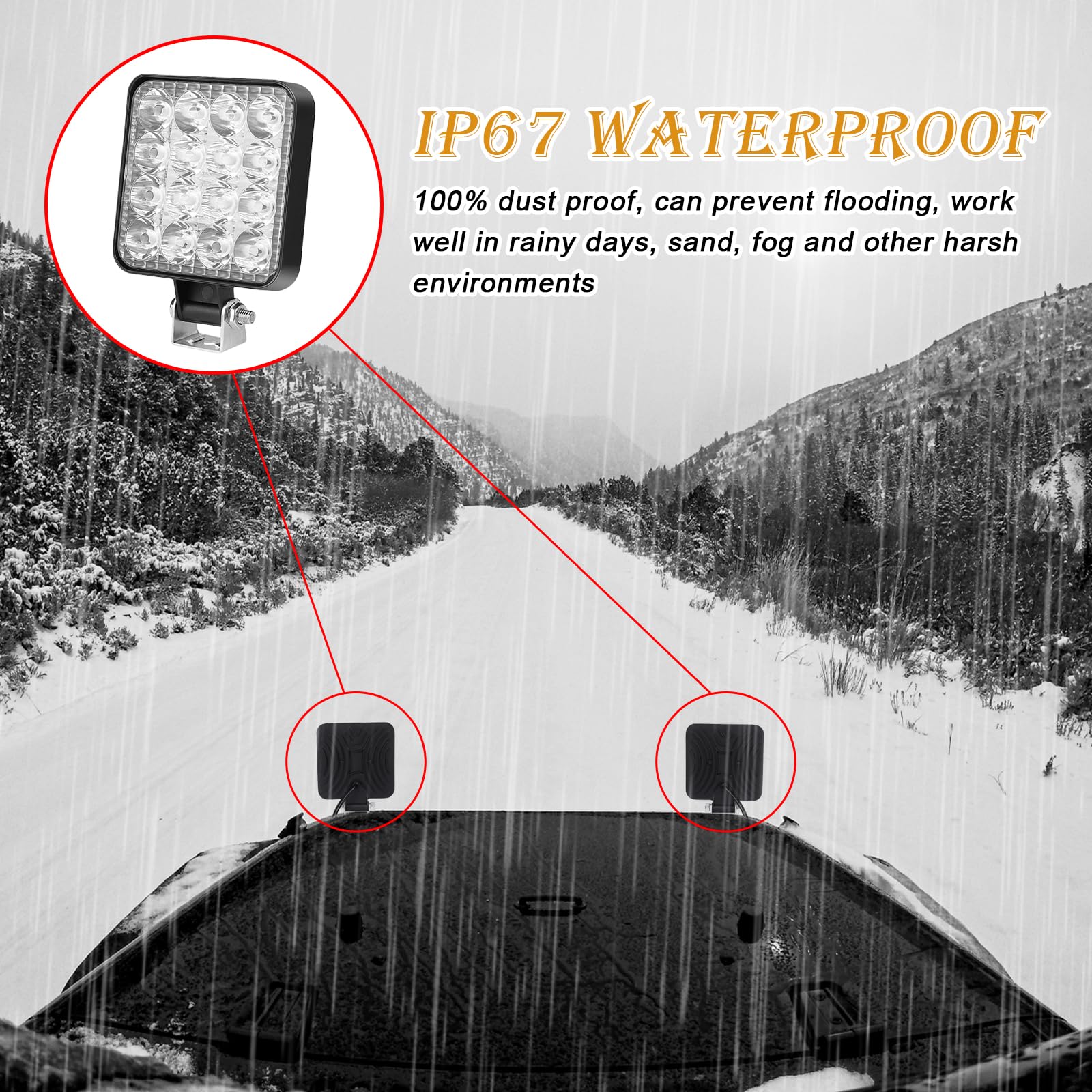 Sporgo 6 unidades de faros LED de trabajo: cuadrado 12 V 48 W LED Faro, Offroad Faros de marcha atrás faros de marcha atrás IP67 resistente al agua para excavadoras, tractores, remolcadores, ATV,