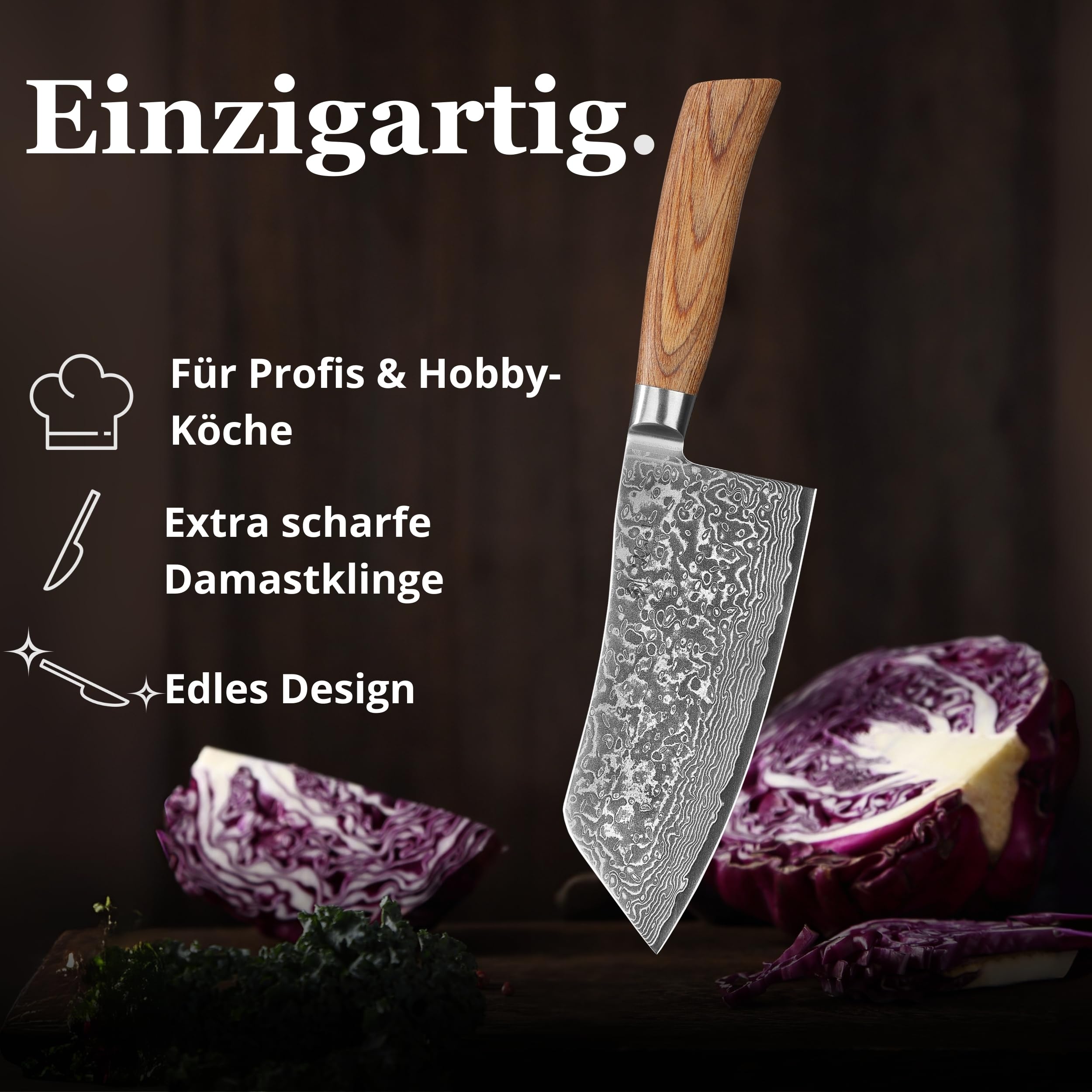 Wakoli EDIB Pro Chai Dao Messer, 17 cm Klinge aus Damaststahl mit VG10 Kern | 67 Lagen, 60 ± 2 HRC, 32 cm Gesamtlänge, Pakkaholzgriff und Geschenkbox; für Fleisch, Gemüse und Kräuter, nicht für Knochen