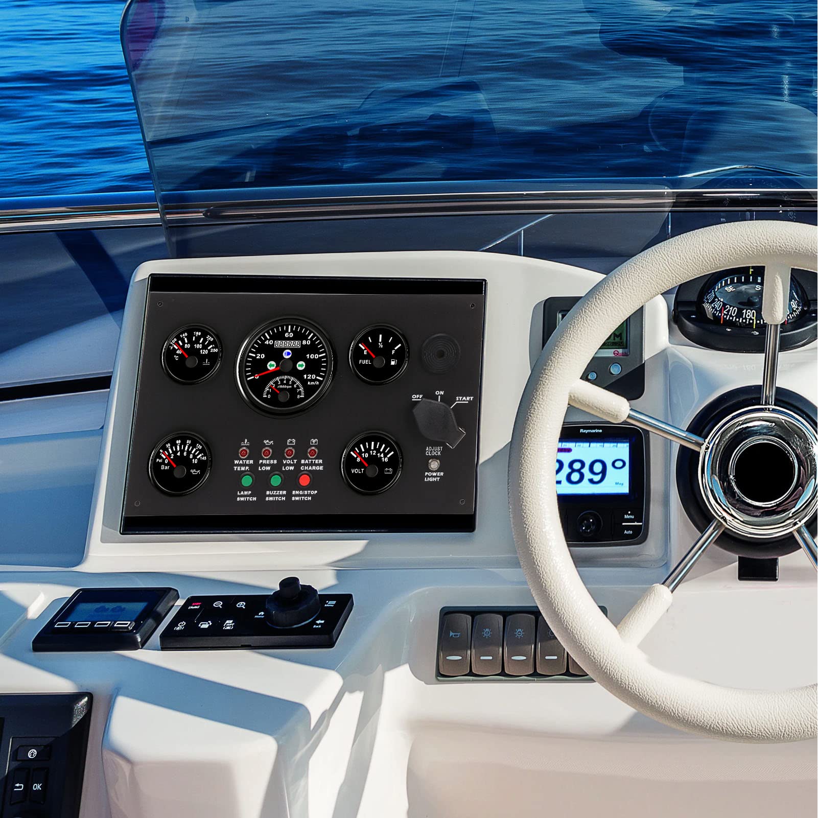 Ausla Panel de Instrumentos para Barcos Juego de Medidores Marinos de Aleación de Aluminio Pantalla Digital de 12 V 24 V con Velocímetro Temperatura Reloj de Presión de Aceite para Yates RV (#1)