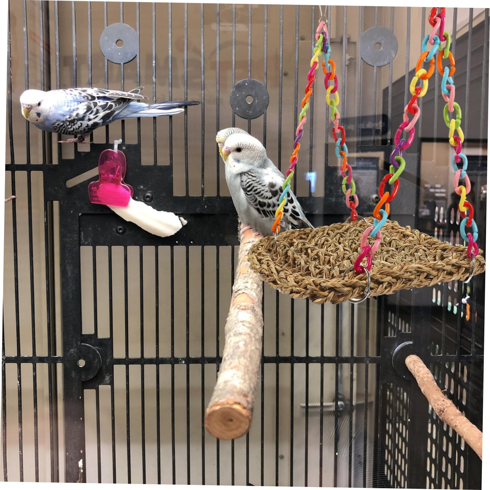 Sosoport 3stücke Vogelspielzeug Aus Naturmaterialien Kletter Und Schaukelspielzeug Für Papageien Und Sittiche Strapazierfähiger Stand Mit Grasmatte Bietet Platz Für Körperliche