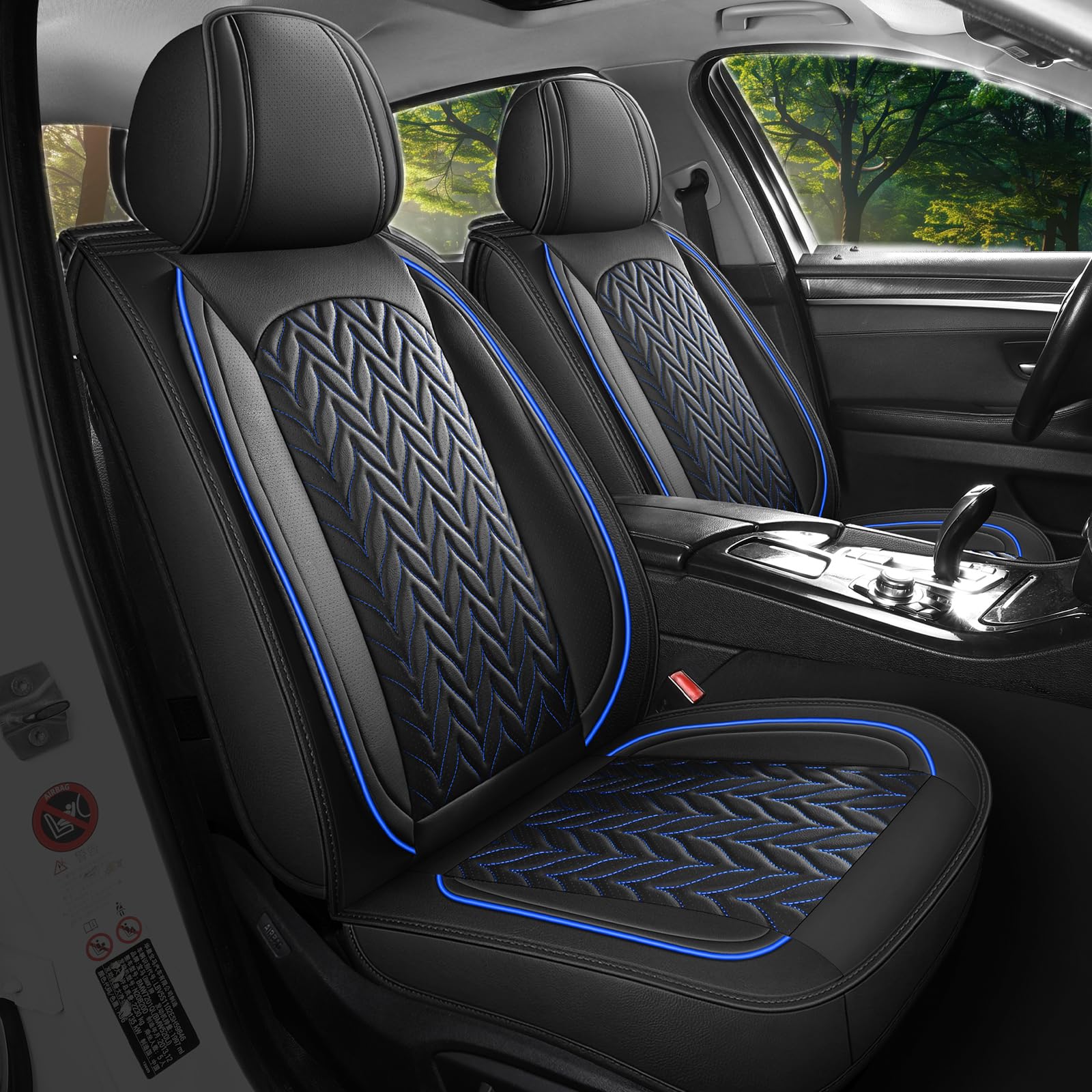 MIROZO F150 Seat Covers,Faux Leather Truck Seat Covers for Ford Full Set Pickup Seat Cover Fit for 2015-2025 Ford F-150 F-250 F-350 Crew Cab,F150 F250 F350 Seat Cover(Black and Blue,Full Set)