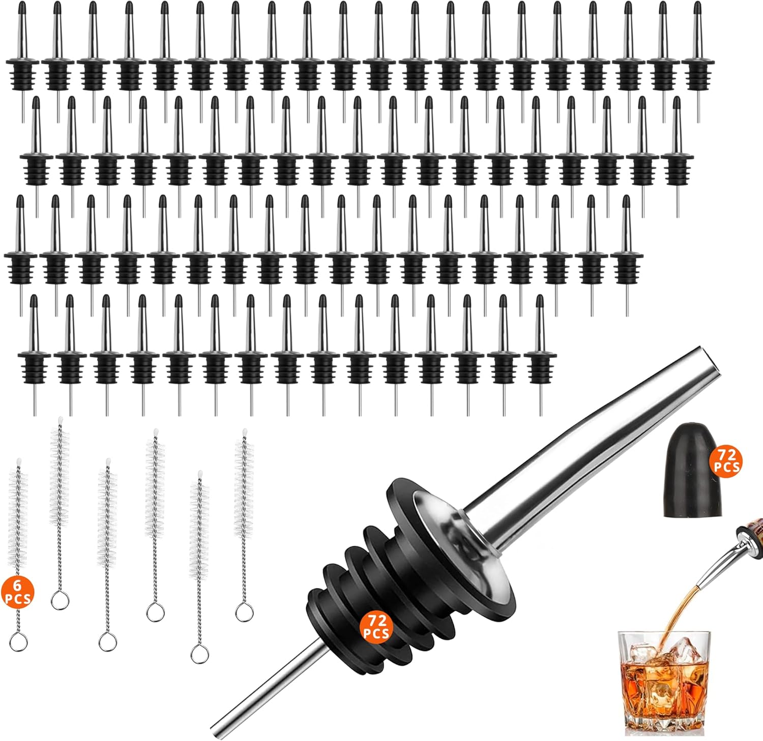 72 PACK Liquor Pour Spout,Pourers Spouts for Liquor Bottles,Bottle Pourers for Alcohol, Olive Oil – Speed Pourers, Bar Bartender Accessories