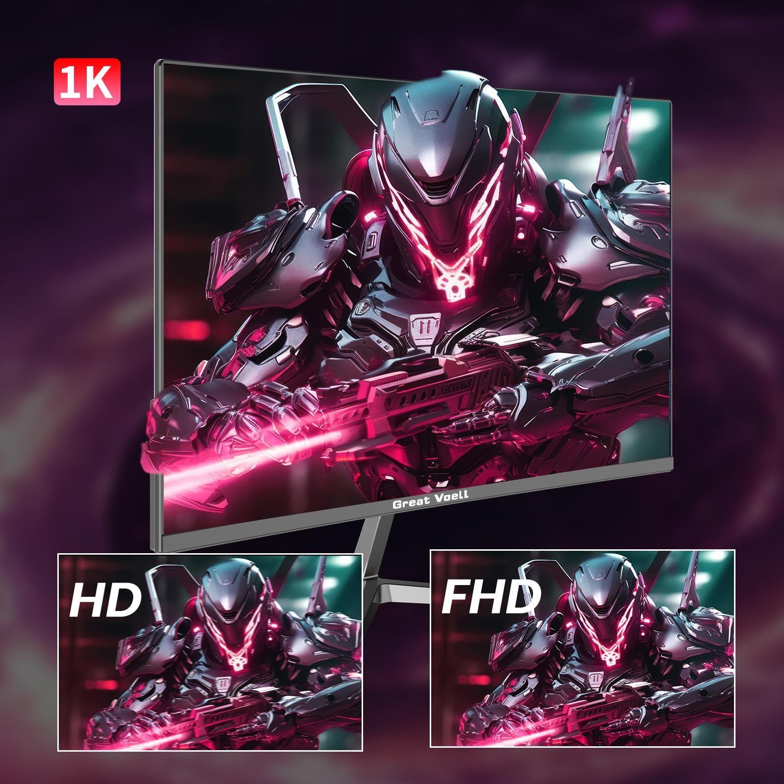 Great voell 24 pollici gaming Kurve monitor 1080P, 100HZ, Anti-Blue Light Eye Protection, compatibile VESA-75 * 75mm, inclinabile, con FreeSync, supporto HDR, HDMI, 16:9