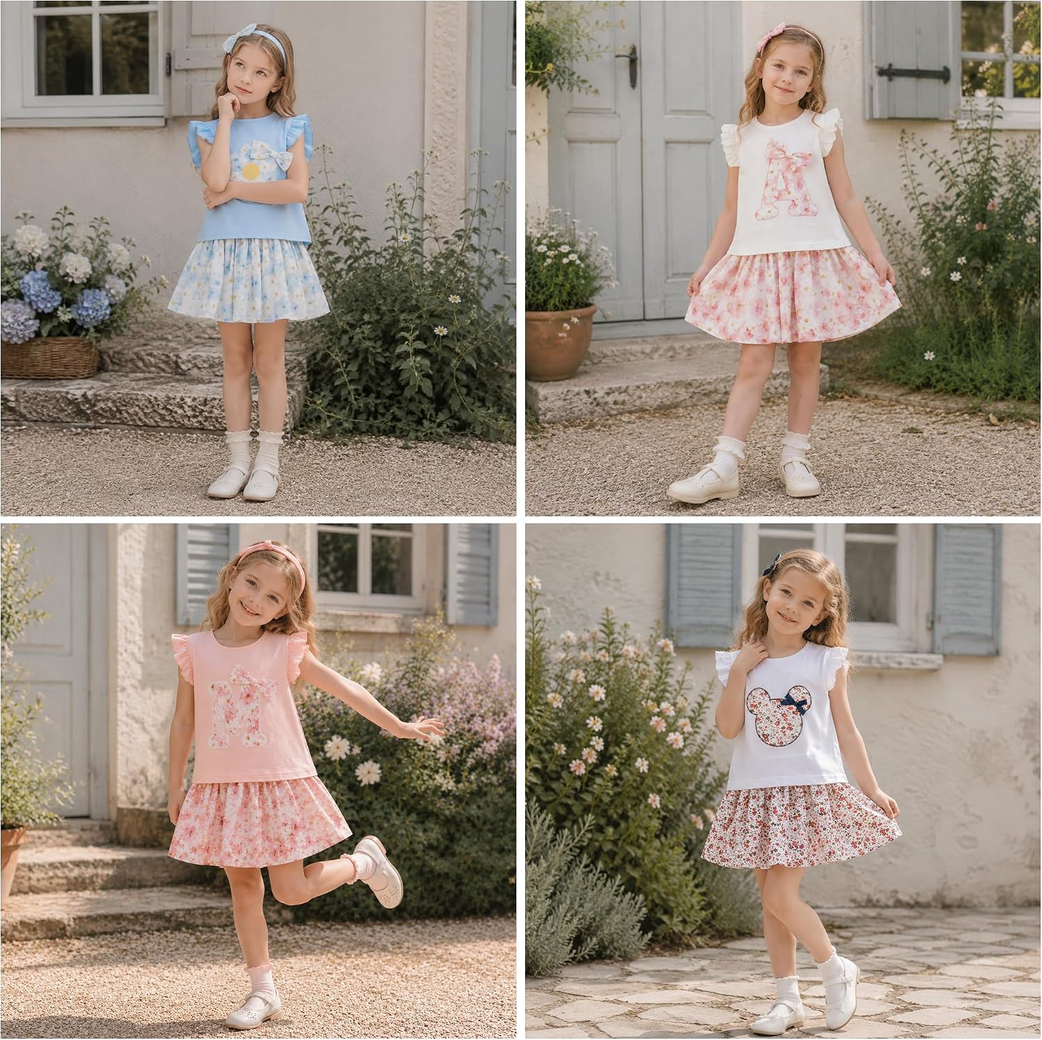 Mud Kingdom Girls Outfits Cute Cartoon Polka Dots Summer Holiday Clothes Sets