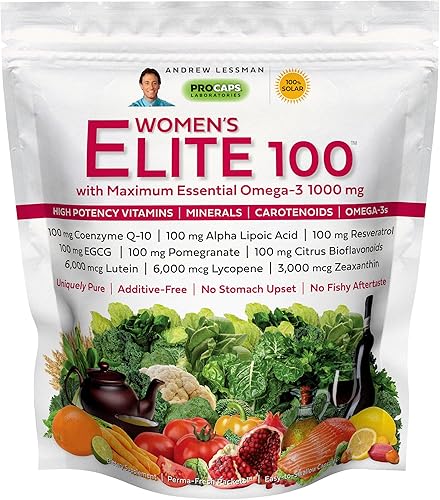 ANDREW LESSMAN Multivitamínico - Women's Elite-100 con Omega-3 1000 mg 120 paquetes Más de 40 nutrientes potentes, vitaminas esenciales, minerales,