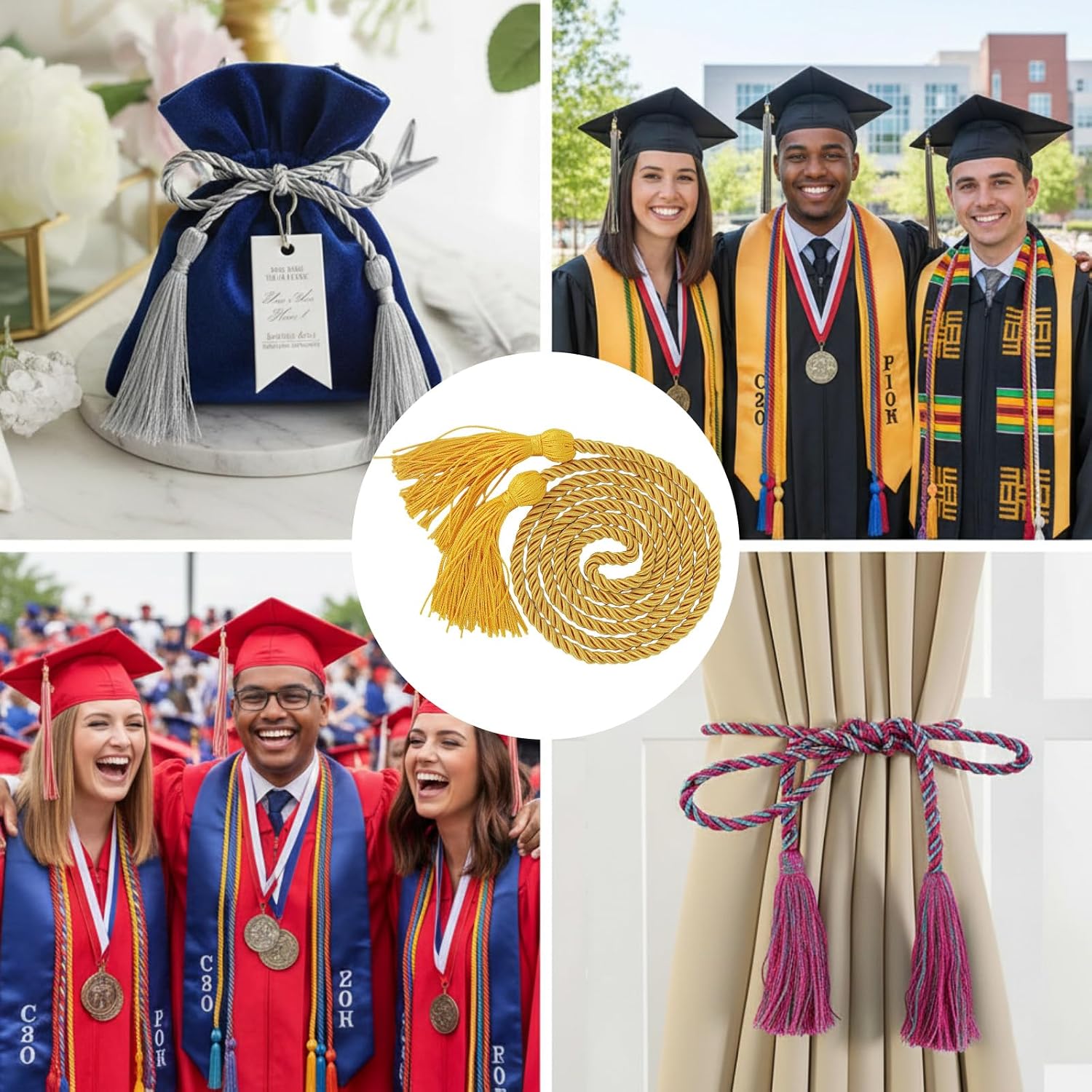 Graduation Honor Cords 12 Pack - 67 Inch Hand-Twisted Braided Tassel Rope, Clear Academic Recognition Display, Bulk Set for Schools, Honor Societies & Ceremony Events (Yellow)