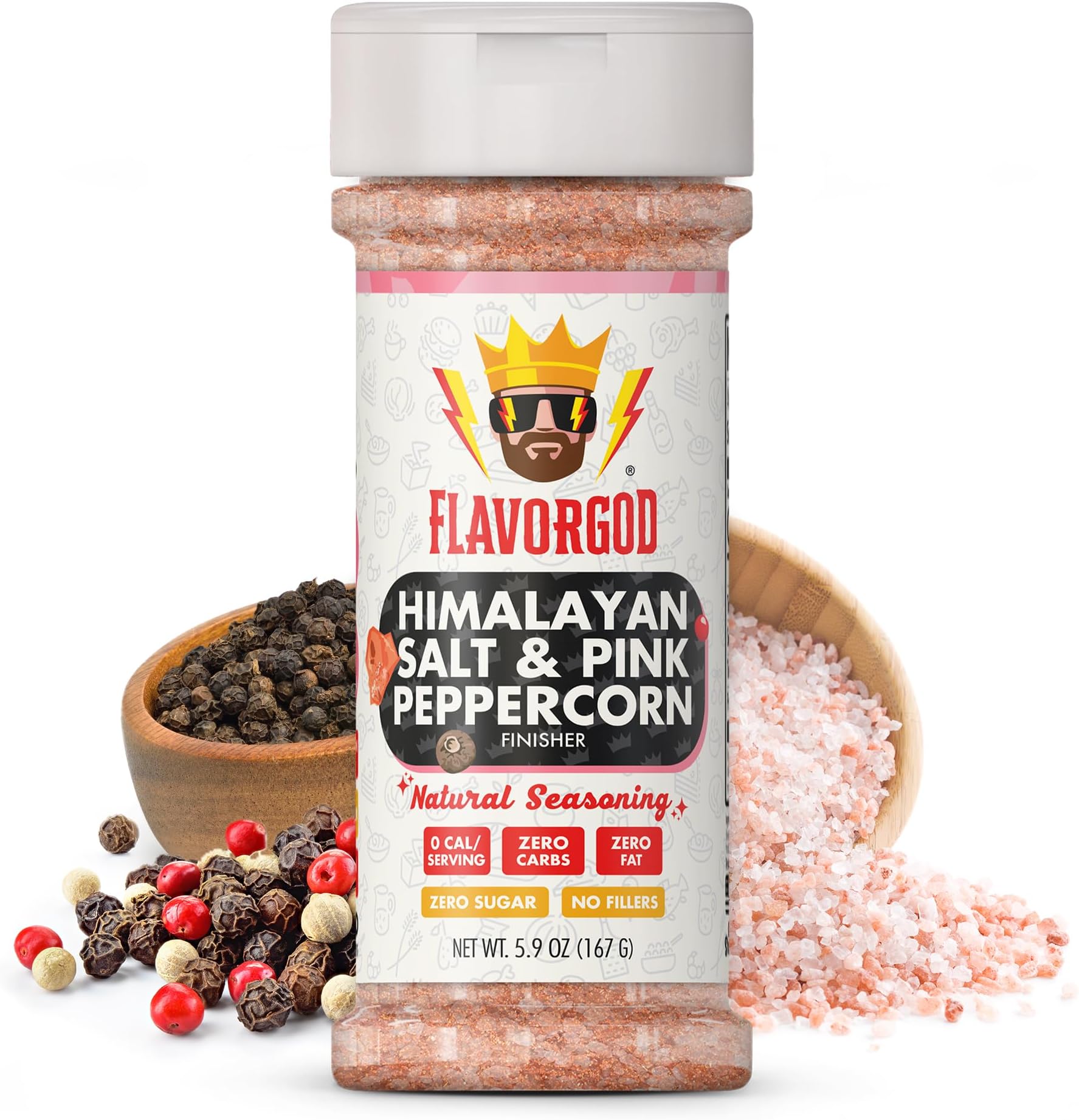 Himalayan Salt & Pink Peppercorn Finisher by Flavor God - Premium All Natural & Healthy Spice Blend for Eggs, Pork, Beef, Vegetables, Dips - Kosher, Gluten-Free, Dairy-Free, Paleo, Vegan, Keto-Friendly - Great Flavor Spices and Seasoning Gift