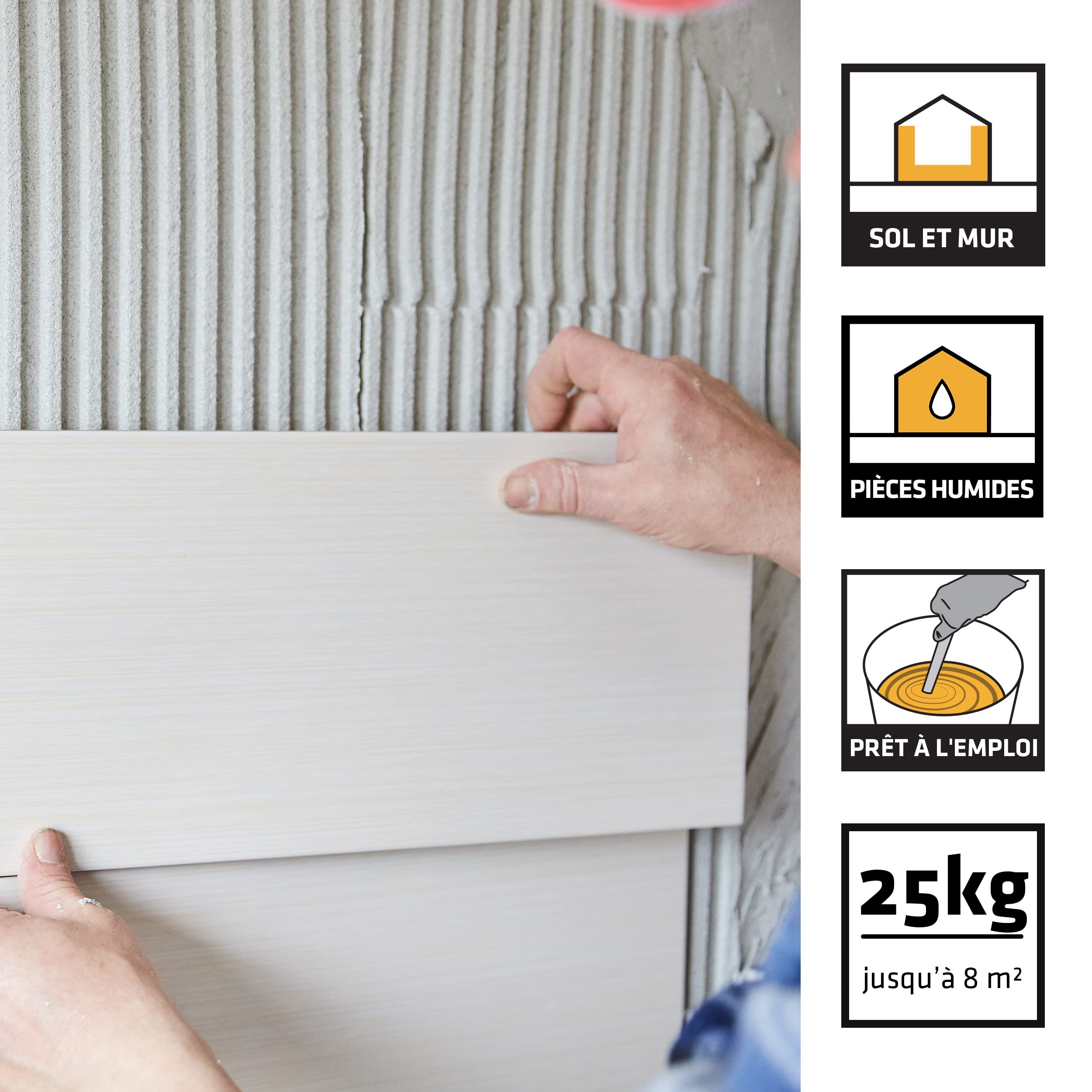 SIKA - Colle à carrelage en pâte - Murs et Sols Intérieur - (D2-ET) - SikaCeram Cuisine et Bain Spécial Pièces Humides Blanc - Maintien Immédiat - 25kg