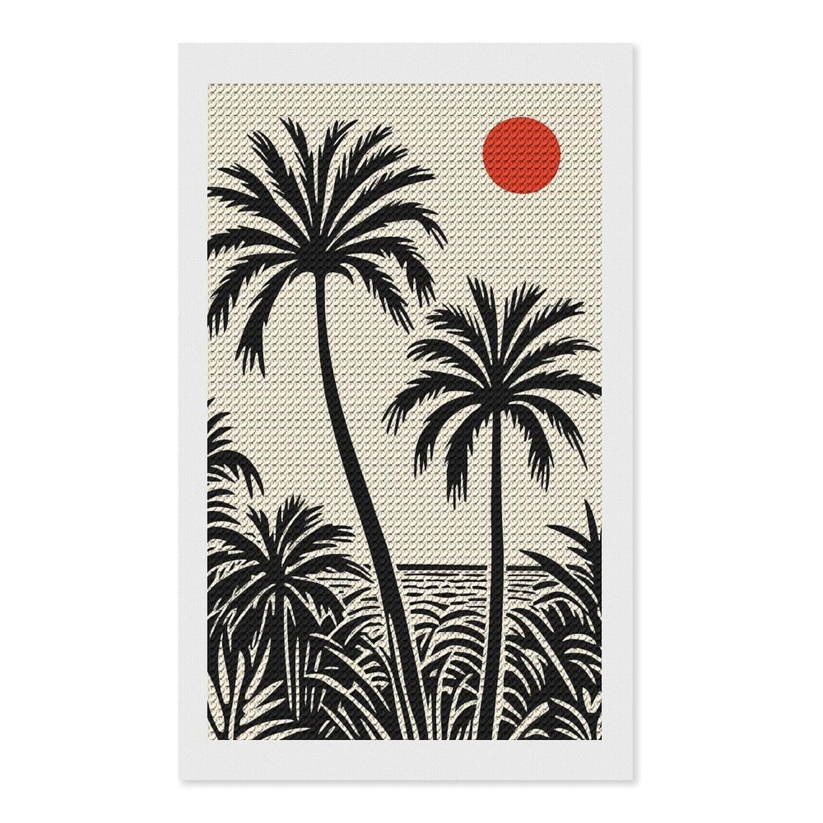 Junmoney Palm Tree Sunset Silhouette Diamond Painting Canvas Set 12"x20", Easy to Enjoy, Adhesive Canvas, Office Decor, Holiday Gift Idea, with Tool Kit