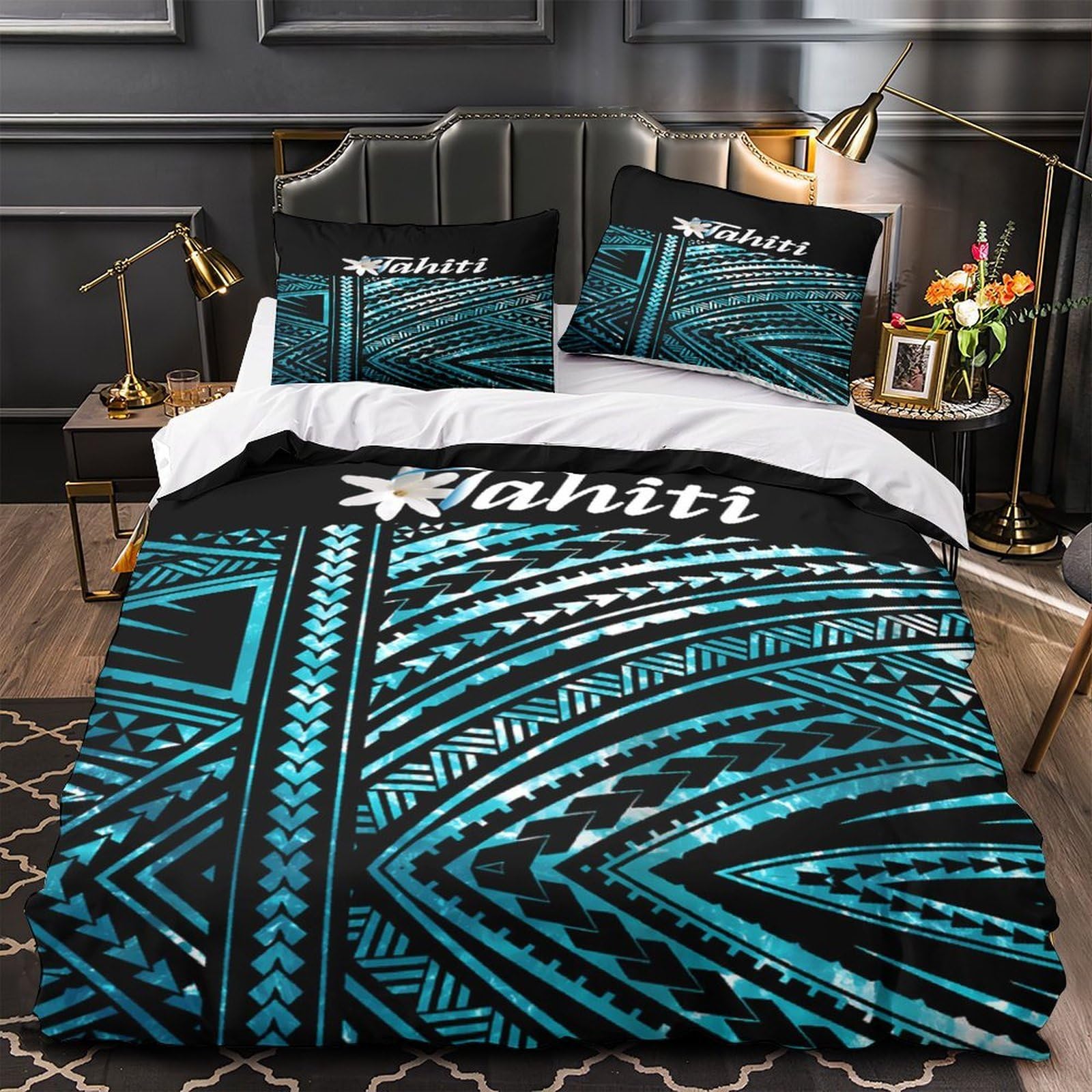 Tahiti Design Comforter Cover 3D Print Hotel Quality 3-Piece Bed Set Hidden Zipper Polynesian Tribal Quilt Cover Extra Soft All Season for Adults Women Kids Girls Boys Teens Super king（260x220cm）