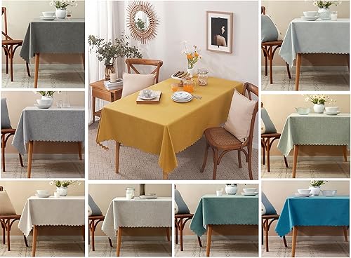 Miniatura 5 de Fennco Styles Mantel festoneado tejido de color sólido redondo de 56 pulgadas, color beige, sin arrugas, resistente al calor, lavable, para uso