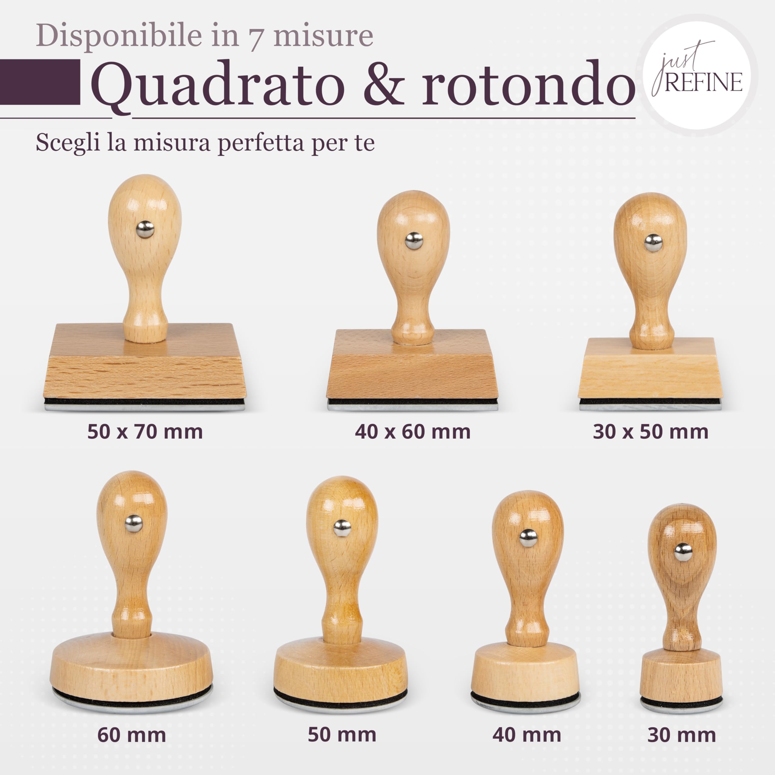 Timbro personalizzato, timbro con logo/testo, timbro aziendale con logo e testo, timbro con indirizzo e data in legno, varie dimensioni (ø 50mm)