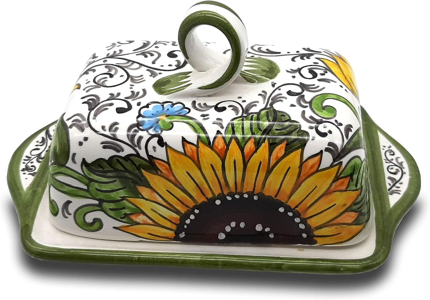Italian Ceramic Butter dish with lid Sunflower design - 8'x 5' Hand Painted Butter Keeper - Made in ITALY Tuscany - Italian Pottery Butter holder - Home Decor Ceramics butter dishes with covers
